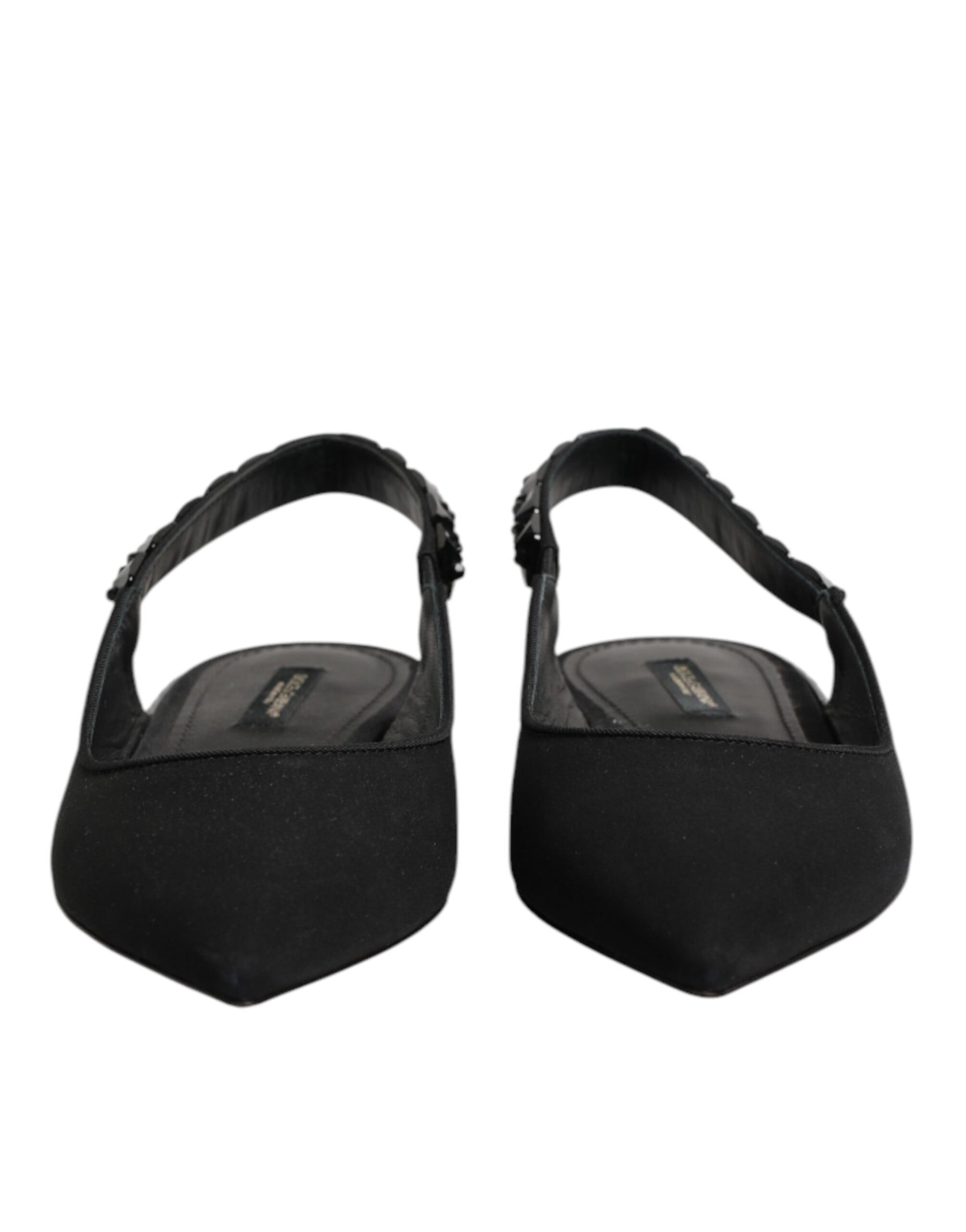 Dolce & Gabbana Black Crystal Charmeuse Slingback Shoes | Regal Royce