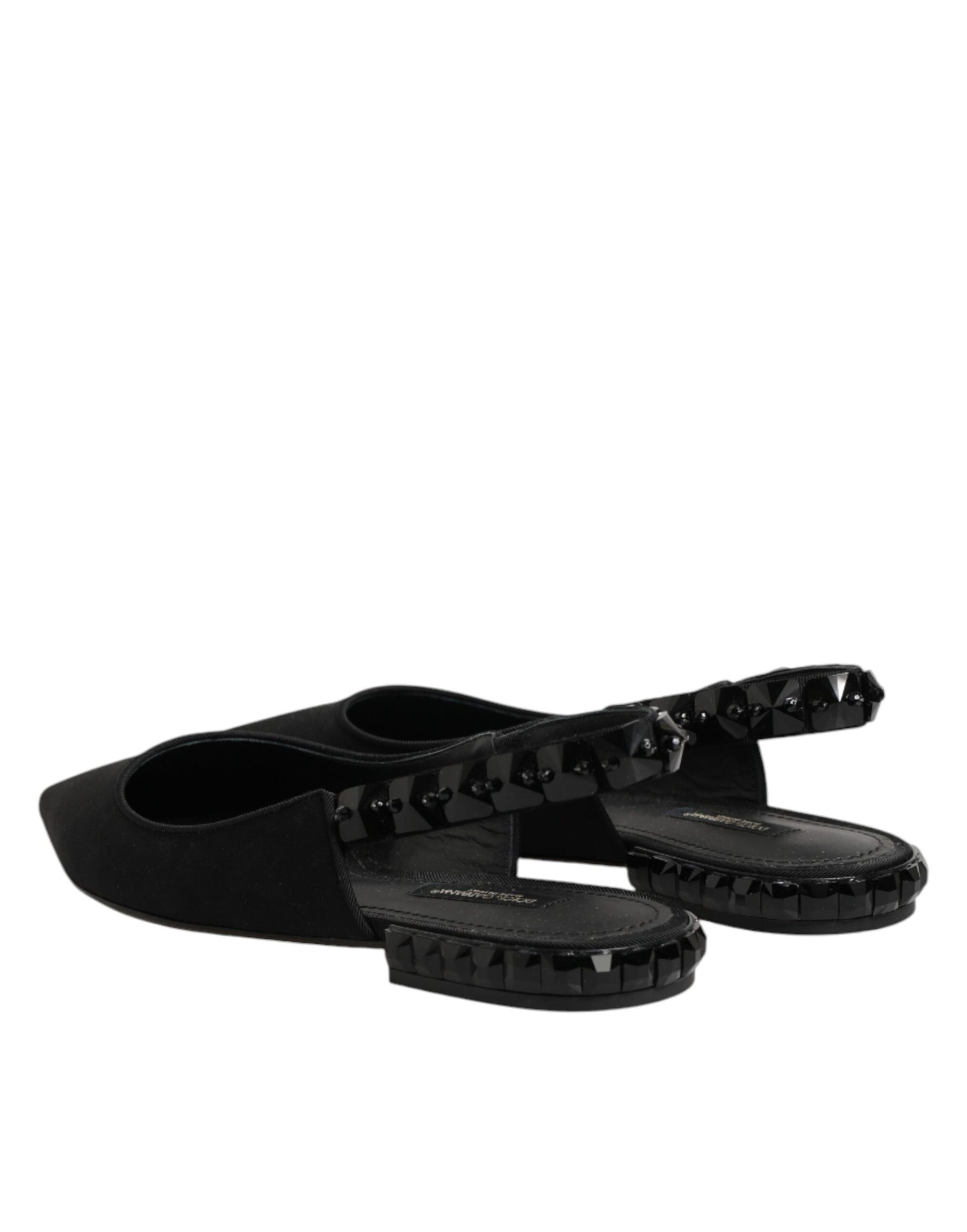 Dolce & Gabbana Black Crystal Charmeuse Slingback Shoes | Regal Royce