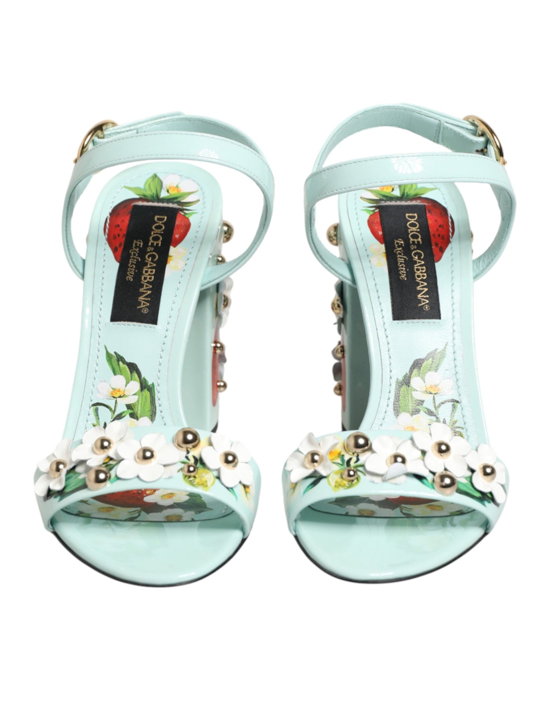 Dolce & Gabbana Mint Green Floral Studs Heels Sandals Shoes | Regal Royce
