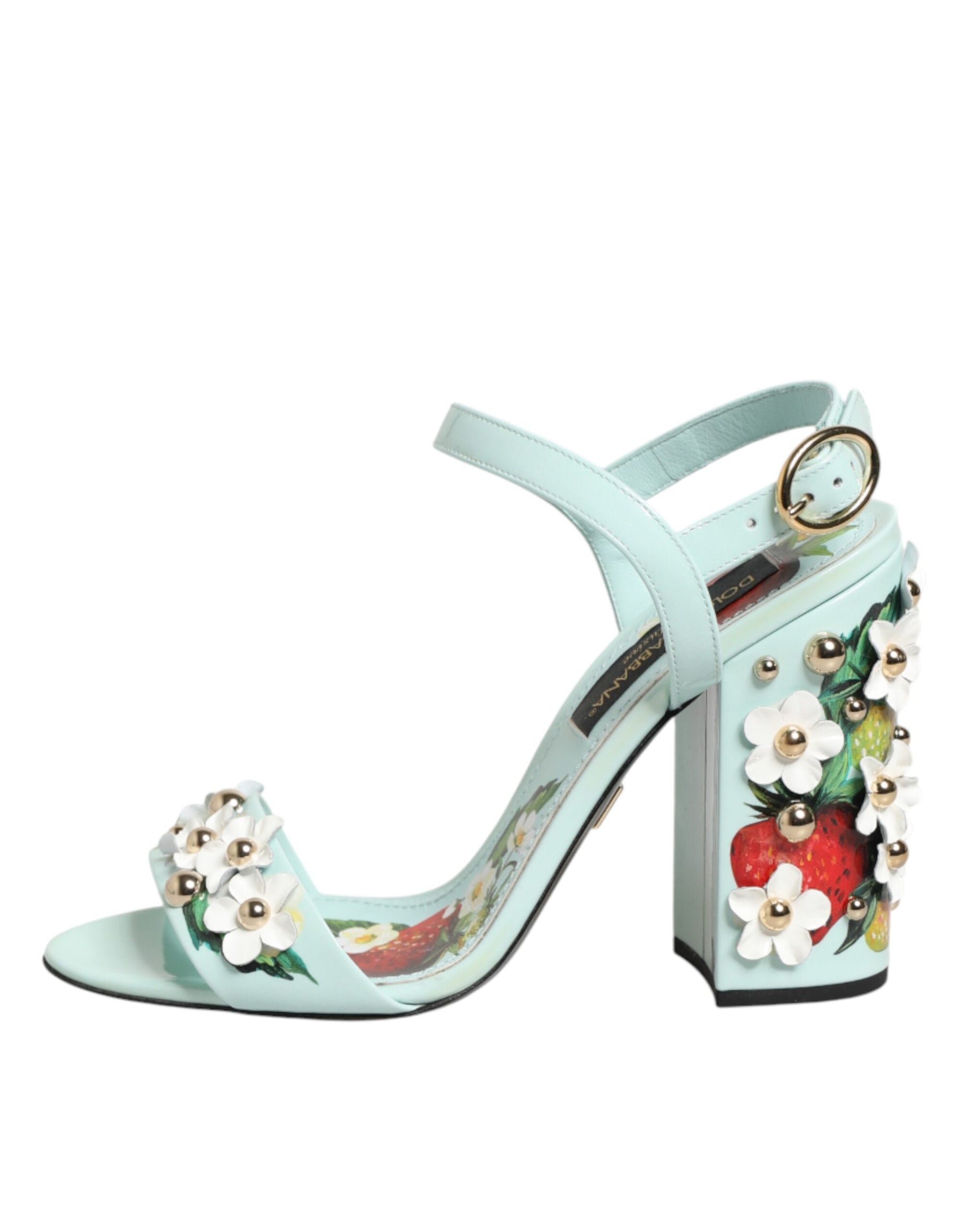 Dolce & Gabbana Mint Green Floral Studs Heels Sandals Shoes | Regal Royce