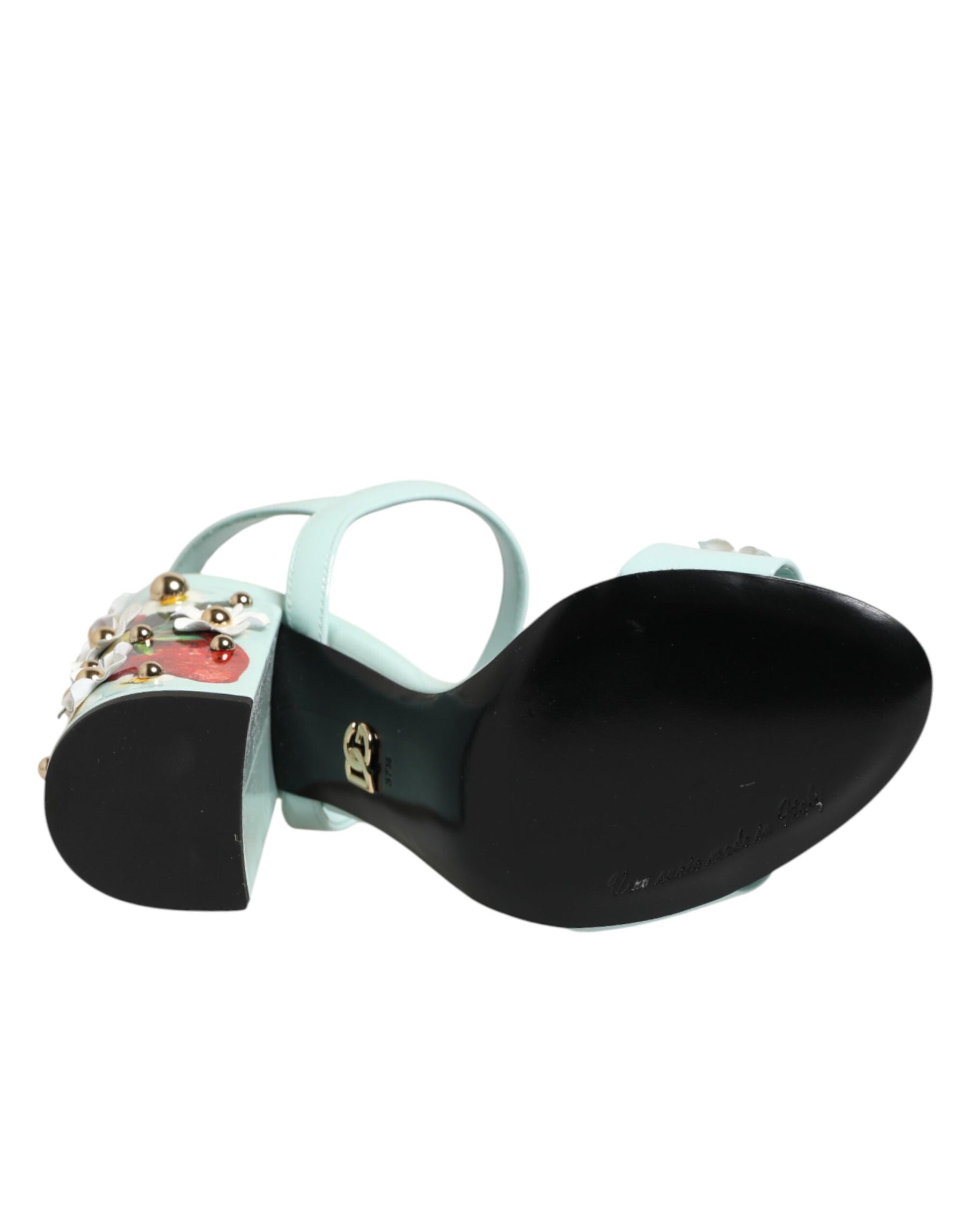 Dolce & Gabbana Mint Green Floral Studs Heels Sandals Shoes | Regal Royce