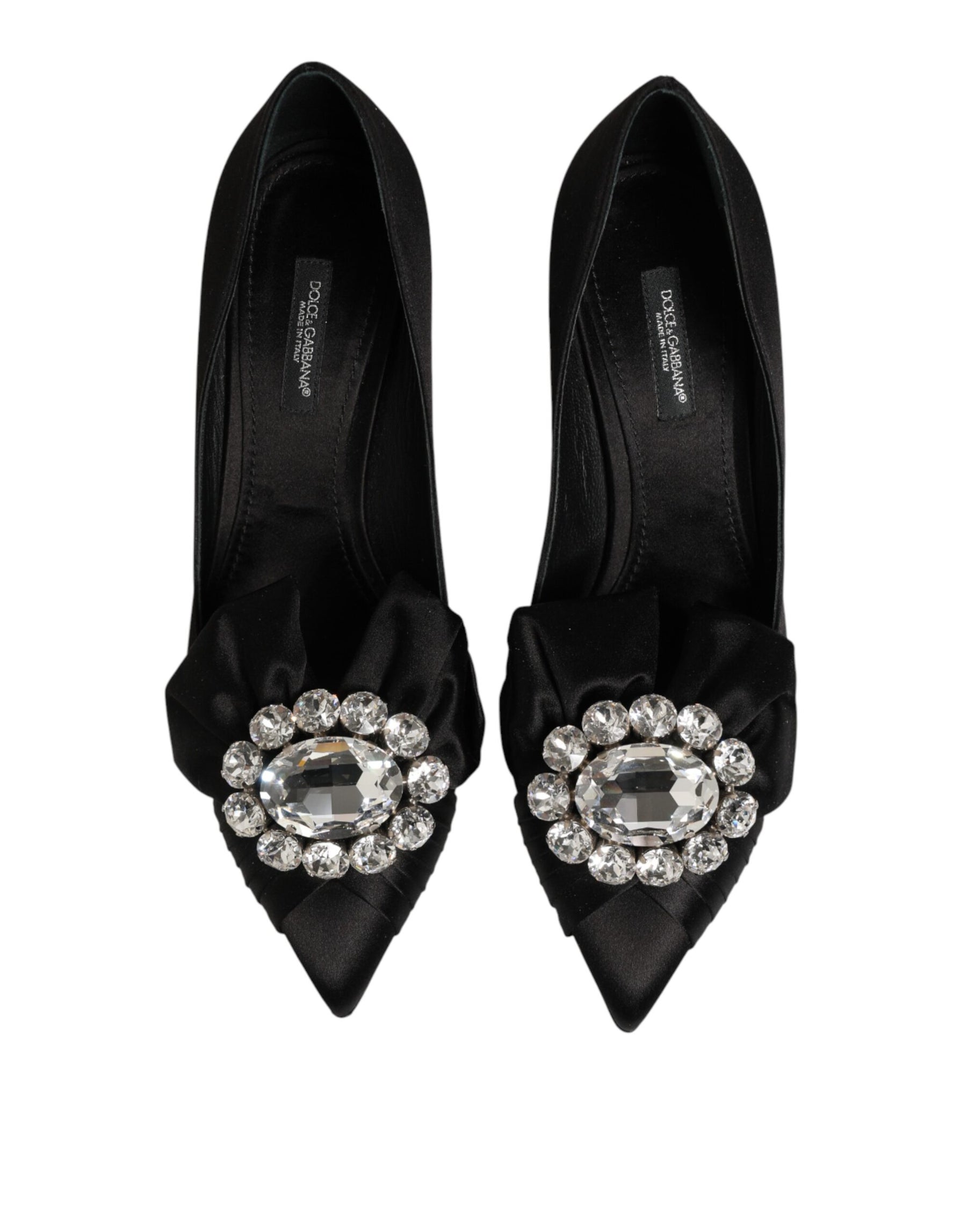 Dolce & Gabbana Black Satin Bow Crystal Embellishment Pumps Shoes | Regal Royce