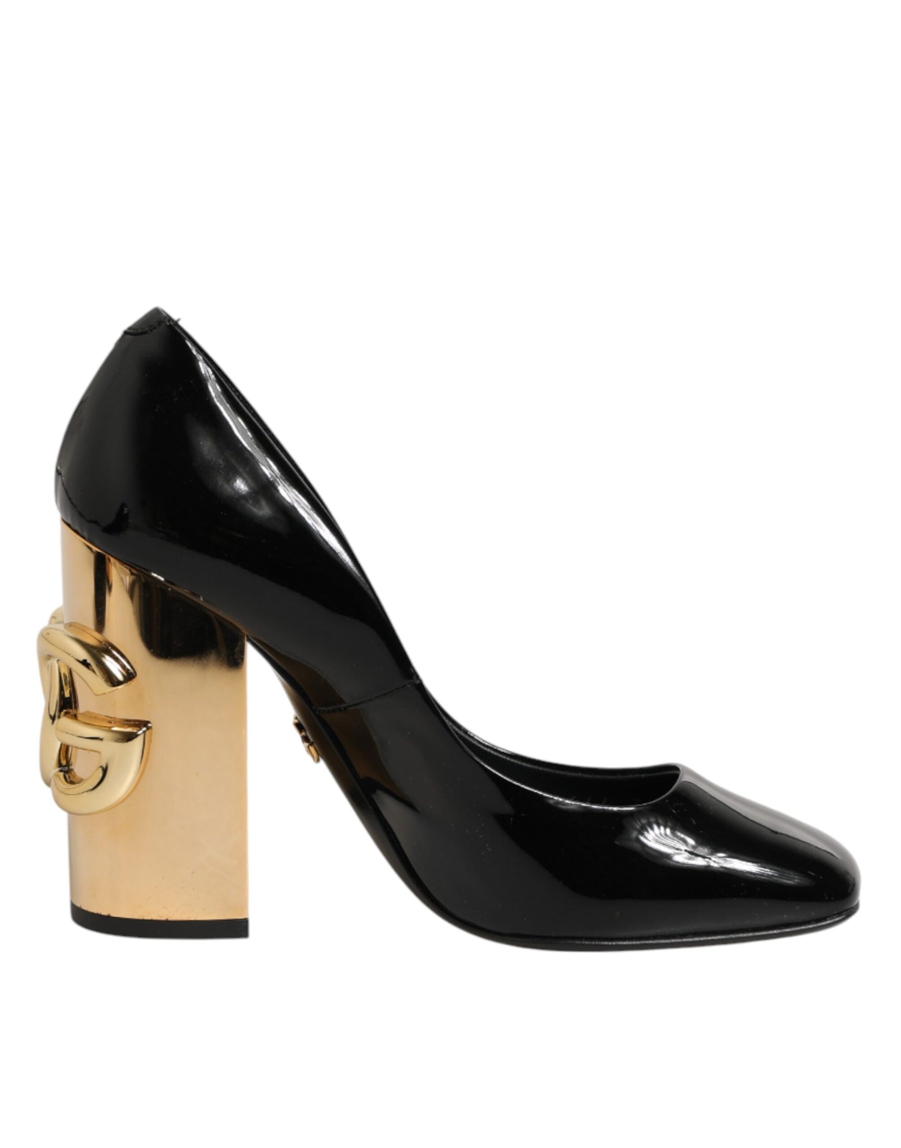 Dolce & Gabbana Black Gold Patent Leather Logo Heels Pumps Shoes | Regal Royce