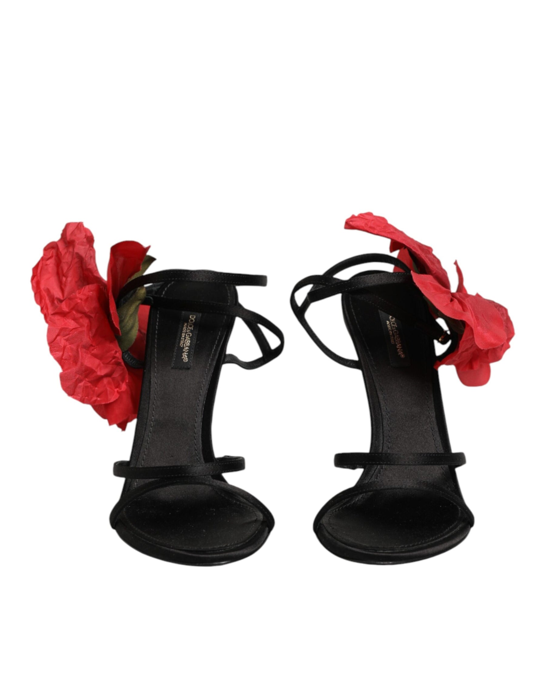 Dolce & Gabbana Black Leather Strappy Flower Heels Sandals  Shoes | Regal Royce