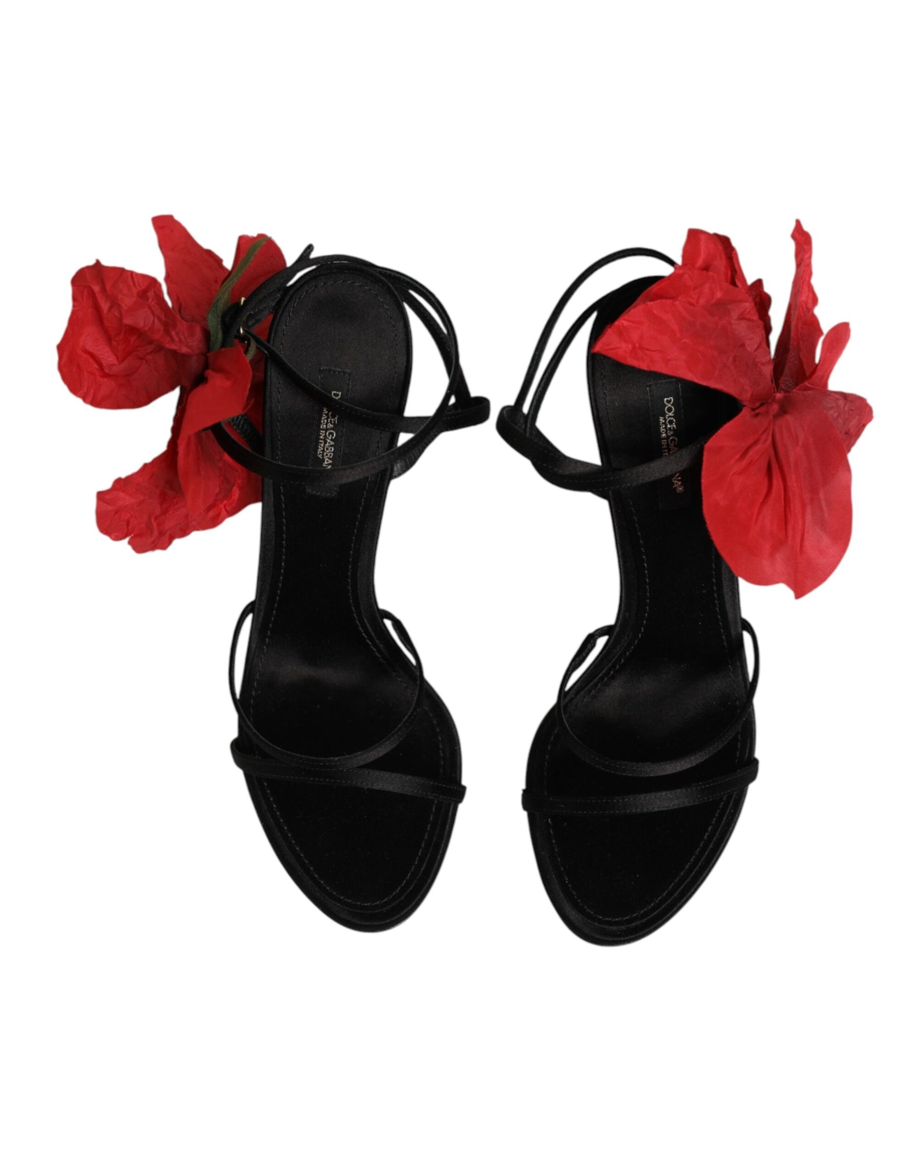Dolce & Gabbana Black Leather Strappy Flower Heels Sandals  Shoes | Regal Royce