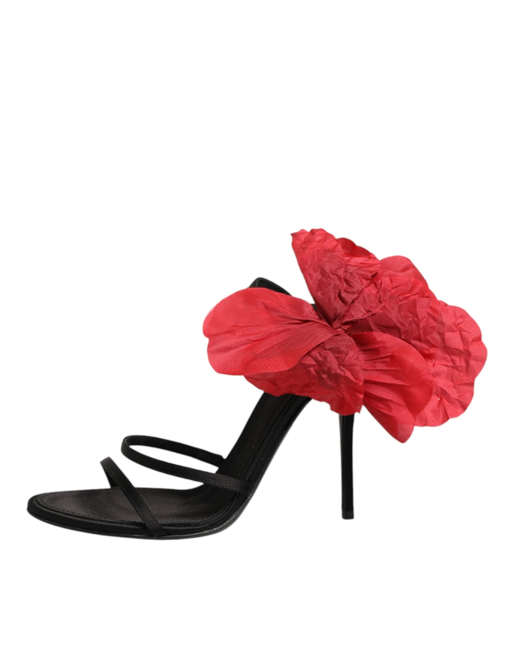 Dolce & Gabbana Black Leather Strappy Flower Heels Sandals  Shoes | Regal Royce