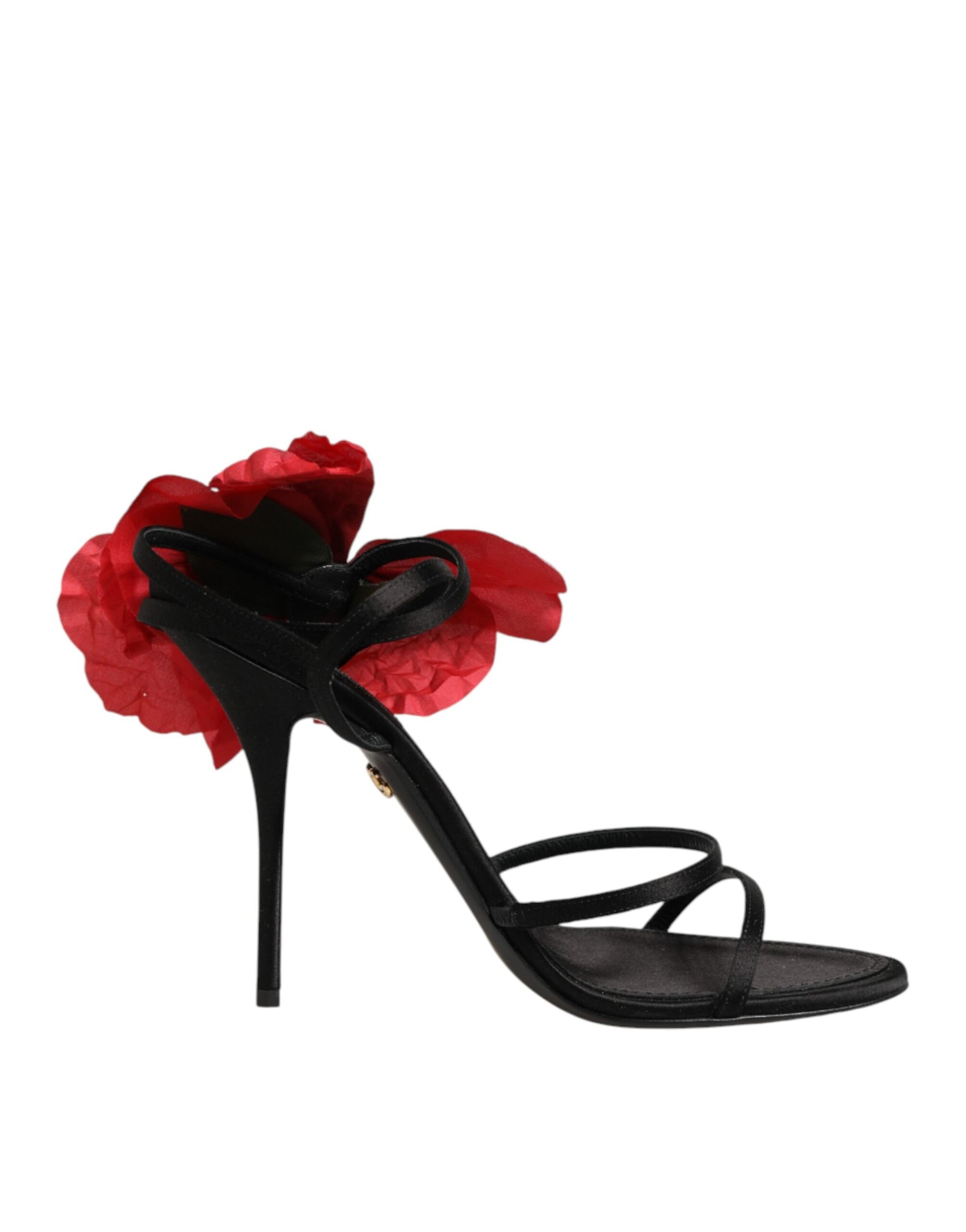 Dolce & Gabbana Black Leather Strappy Flower Heels Sandals  Shoes | Regal Royce
