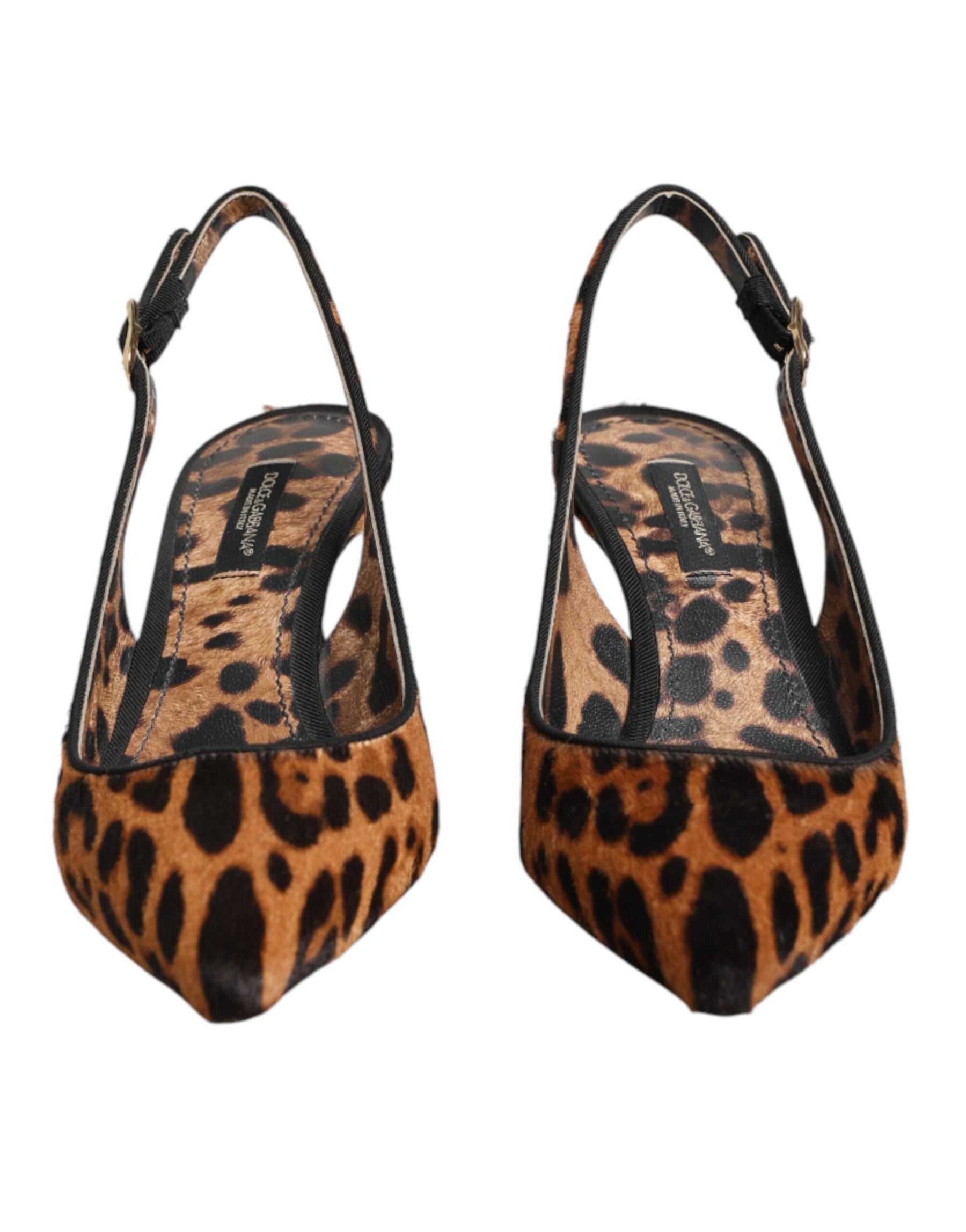 Dolce & Gabbana Brown Leopard Calfskin Fur Slingbacks Shoes | Regal Royce