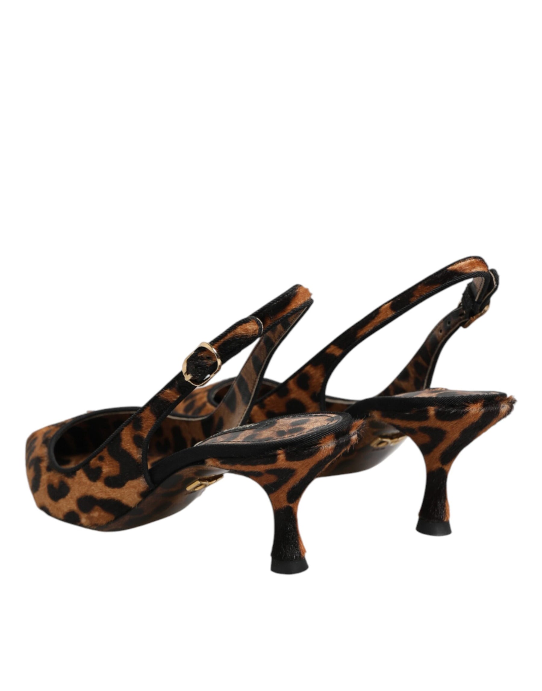 Dolce & Gabbana Brown Leopard Calfskin Fur Slingbacks Shoes | Regal Royce