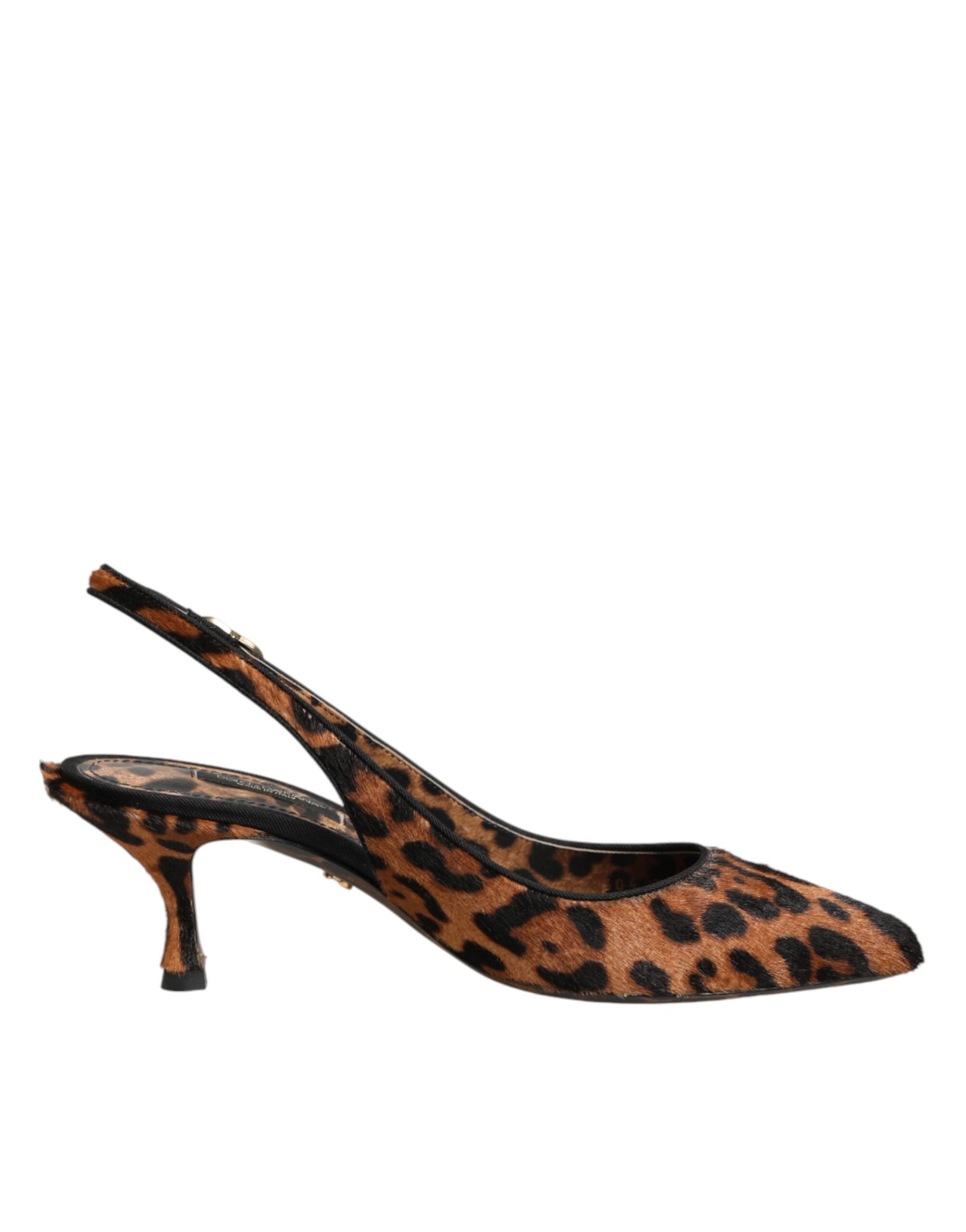 Dolce & Gabbana Brown Leopard Calfskin Fur Slingbacks Shoes | Regal Royce