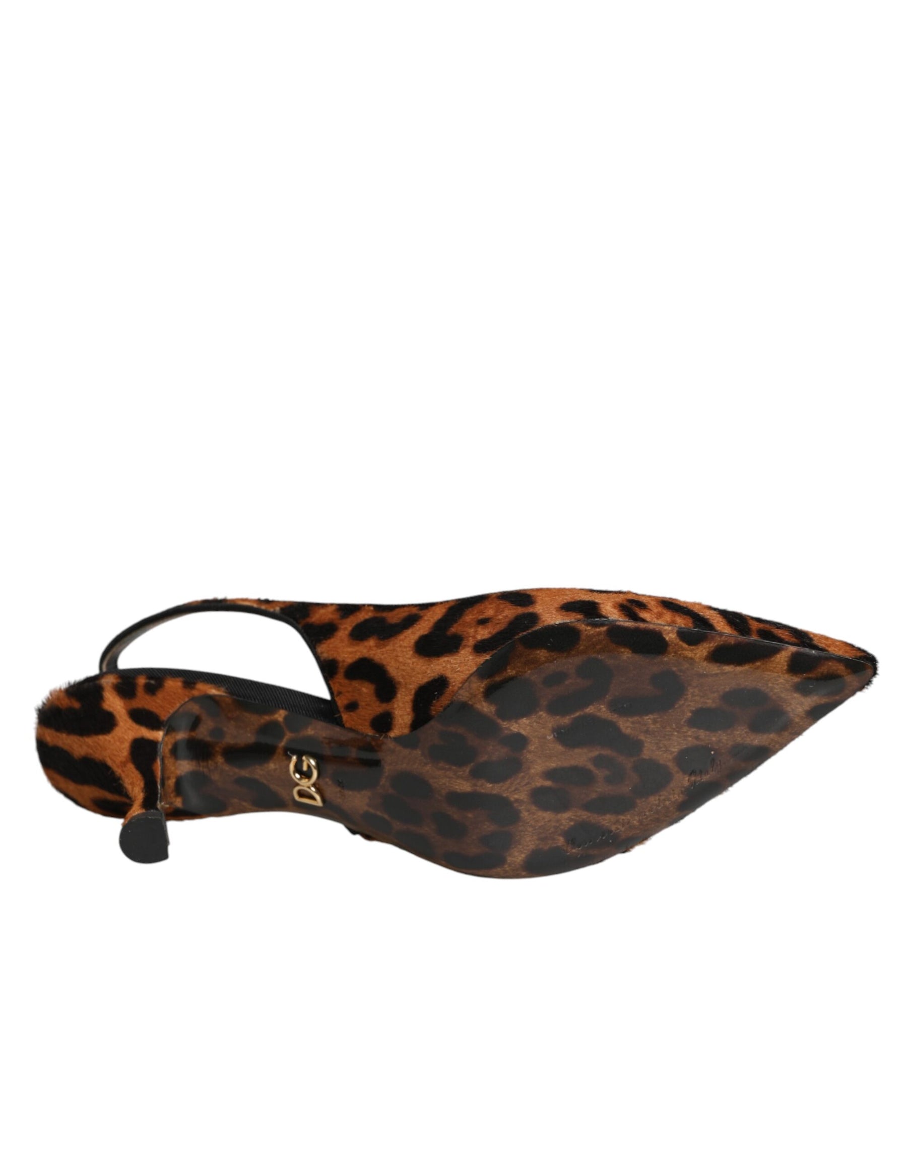 Dolce & Gabbana Brown Leopard Calfskin Fur Slingbacks Shoes | Regal Royce