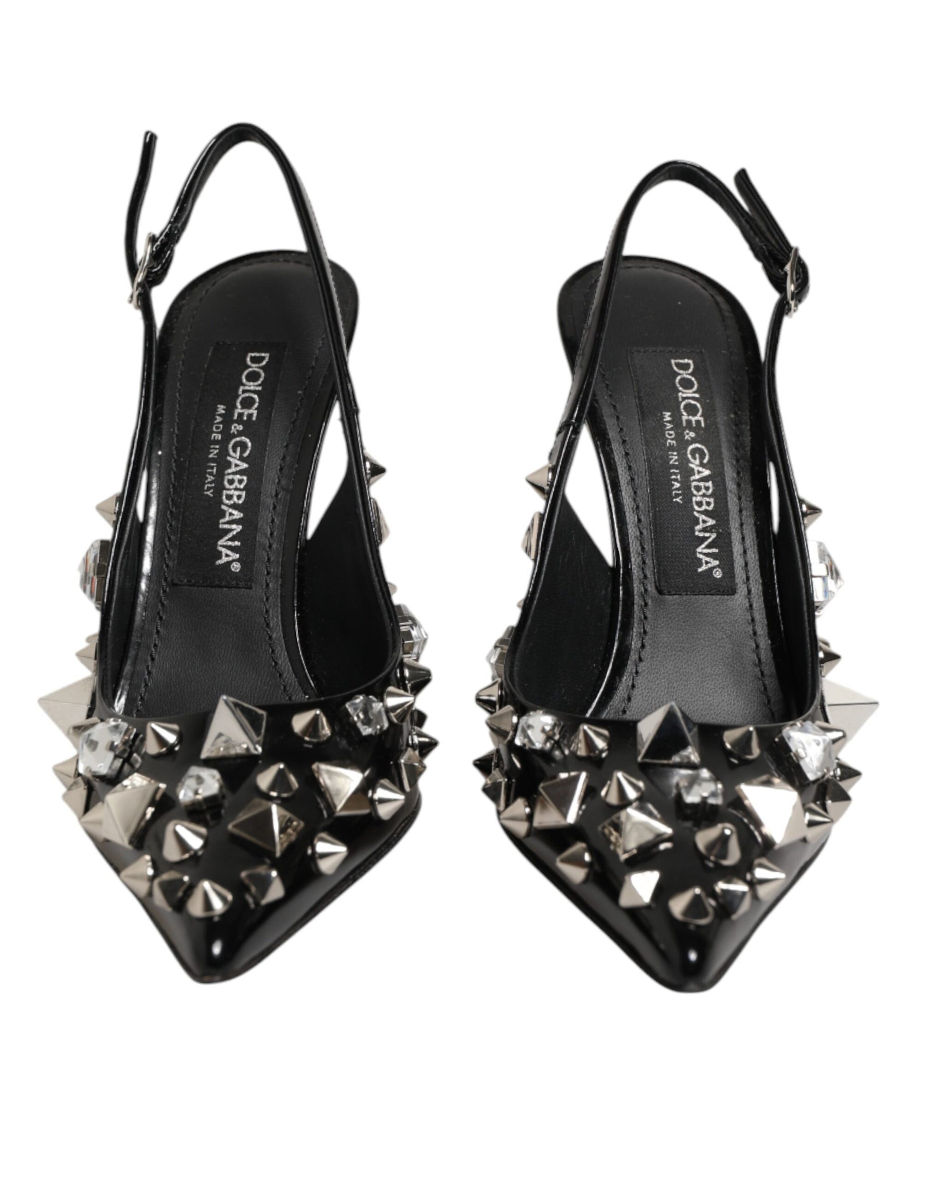 Dolce & Gabbana Black Studded Leather Heels Slingbacks Shoes | Regal Royce