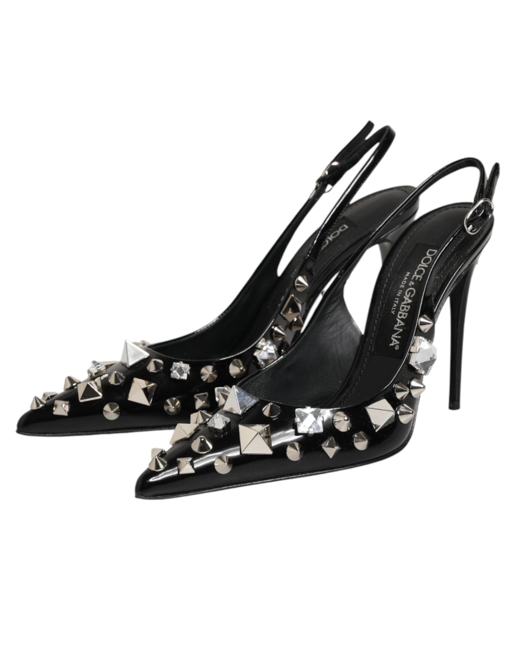 Dolce & Gabbana Black Studded Leather Heels Slingbacks Shoes | Regal Royce