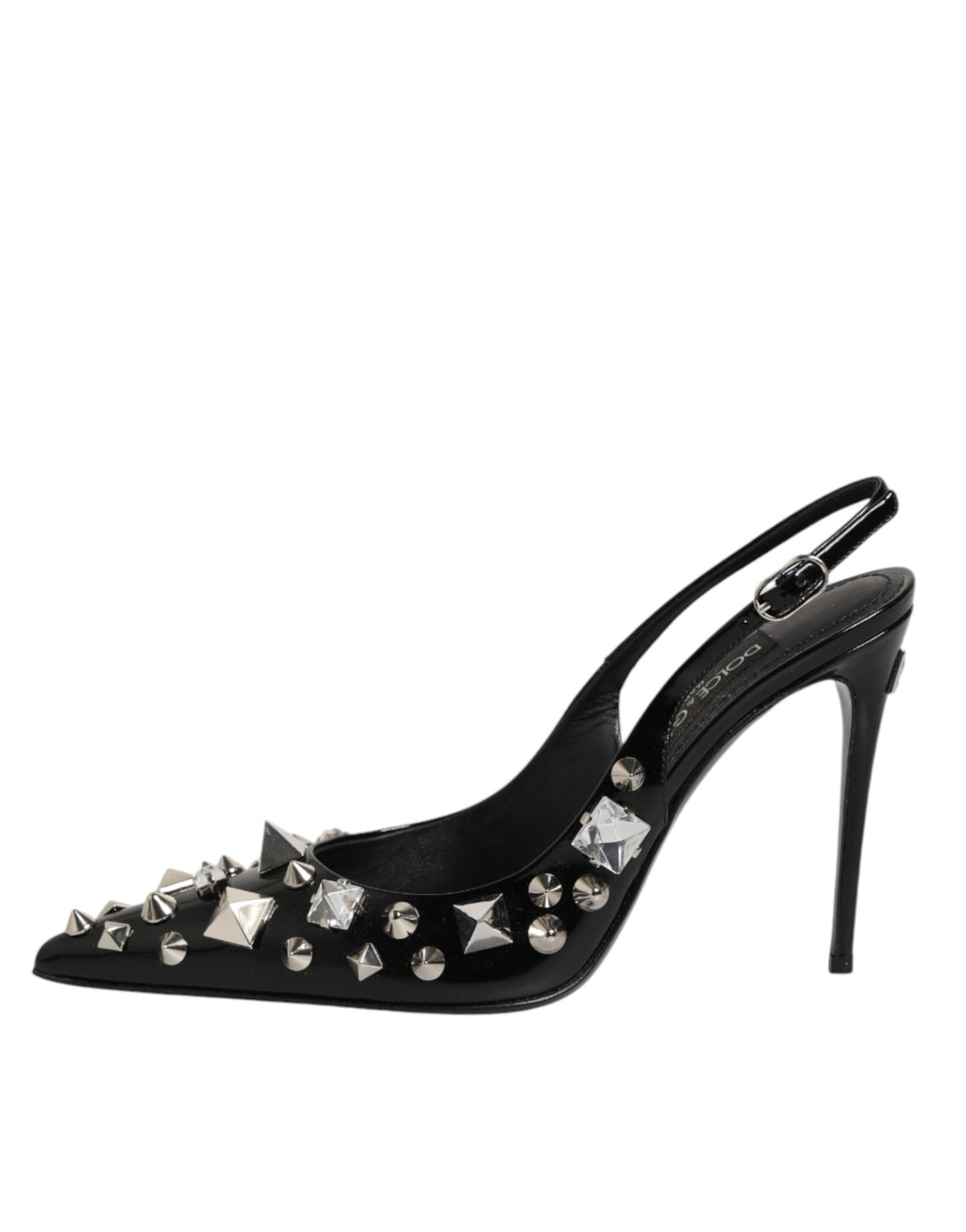 Dolce & Gabbana Black Studded Leather Heels Slingbacks Shoes
