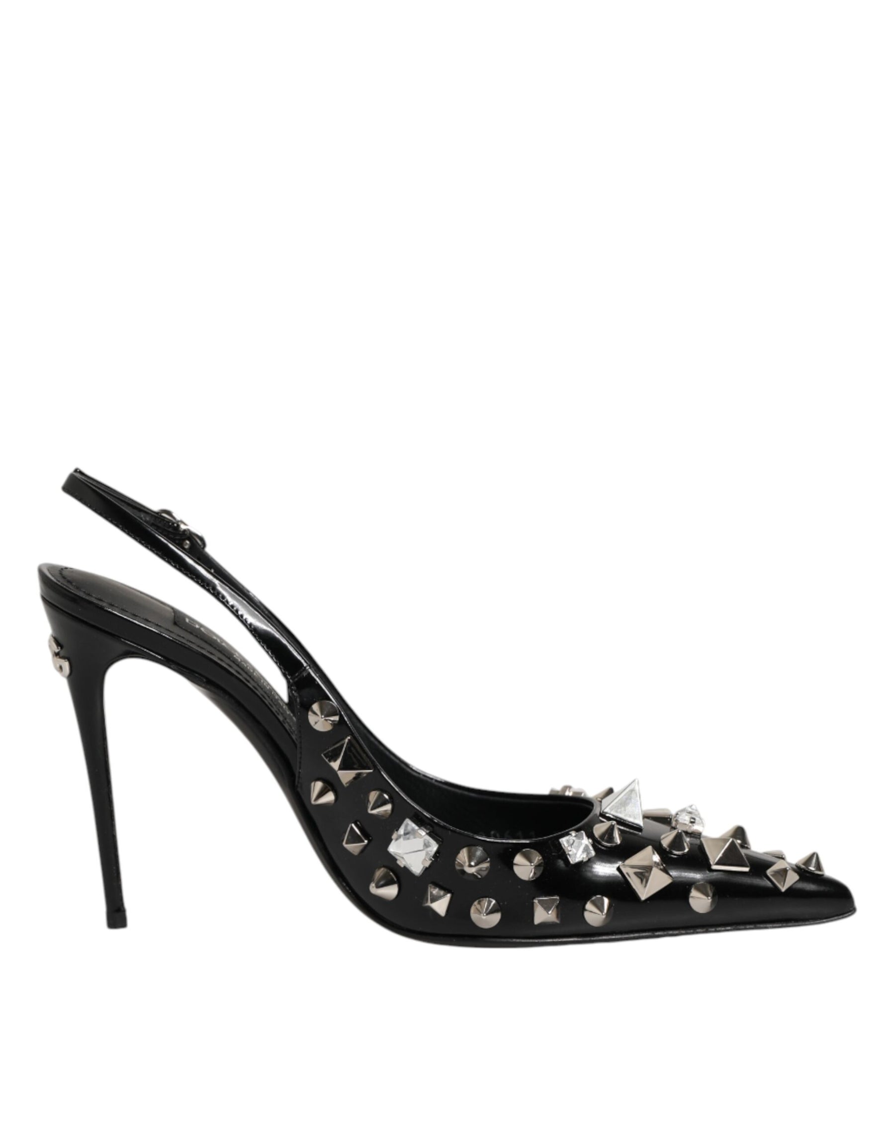 Dolce & Gabbana Black Studded Leather Heels Slingbacks Shoes | Regal Royce