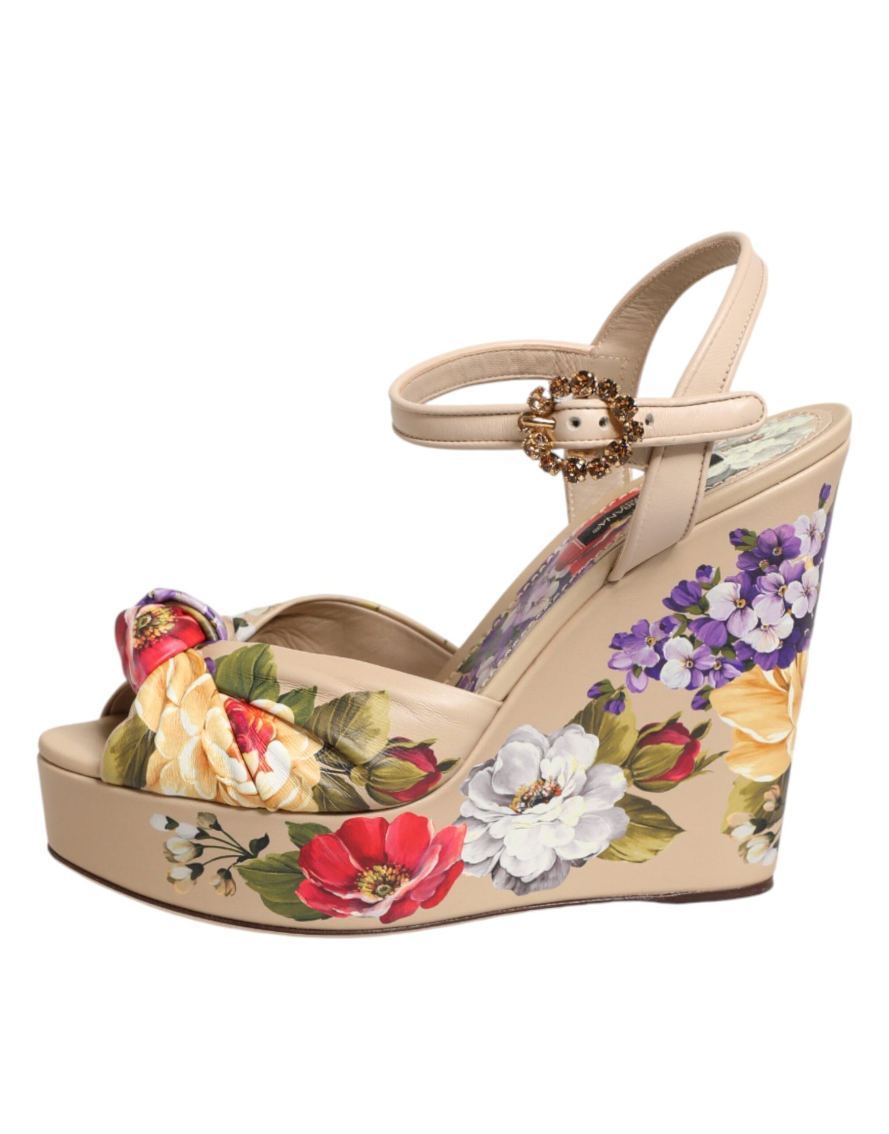 Dolce & Gabbana Beige Floral Ankle Strap Wedge Sandals Shoes | Regal Royce