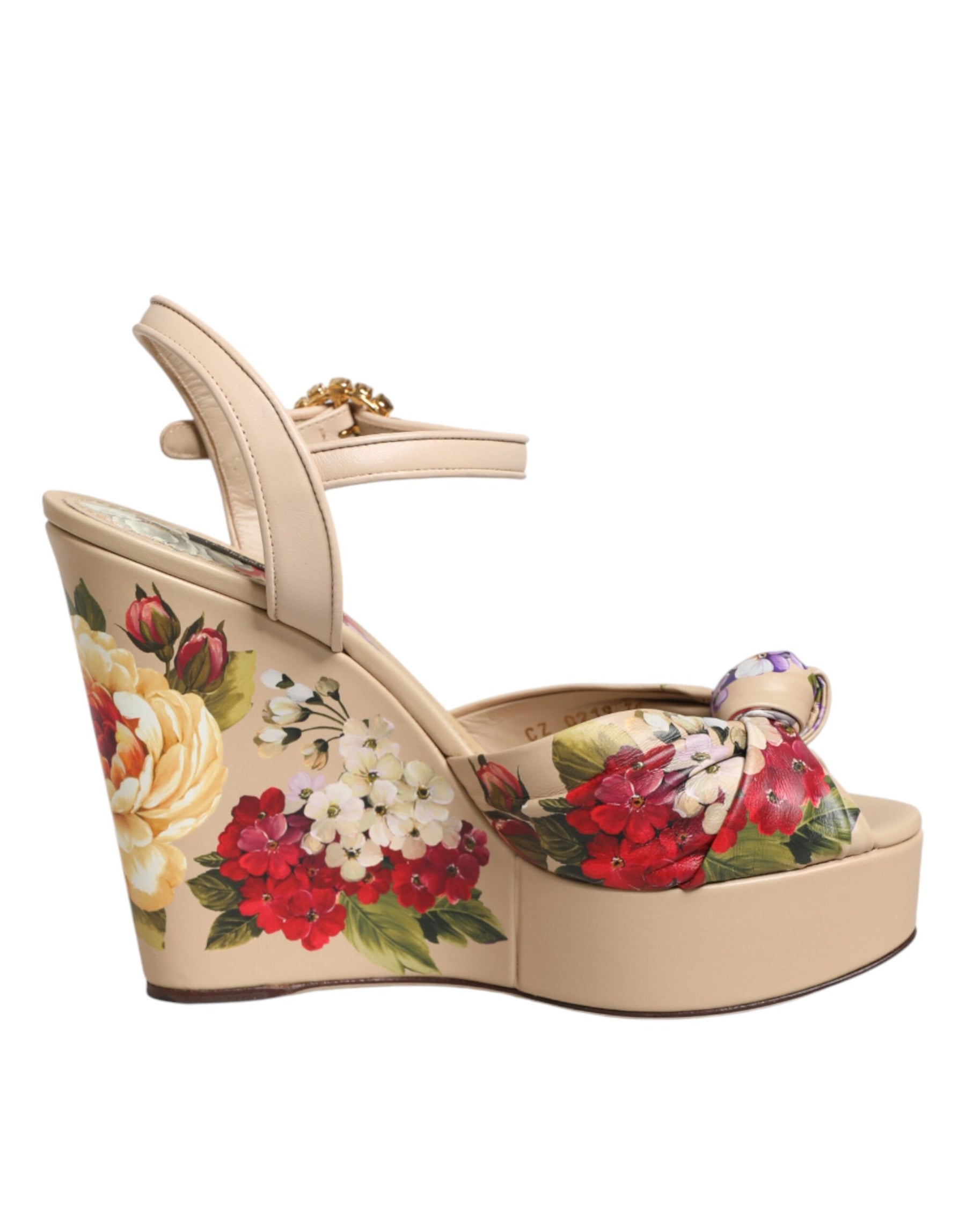 Dolce & Gabbana Beige Floral Ankle Strap Wedge Sandals Shoes | Regal Royce