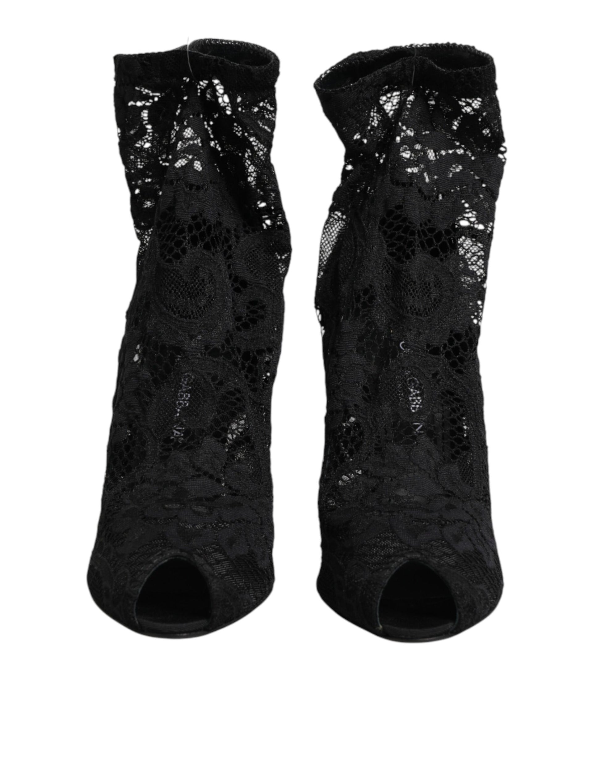 Dolce & Gabbana Black Stretch Taormina Lace Boots Shoes