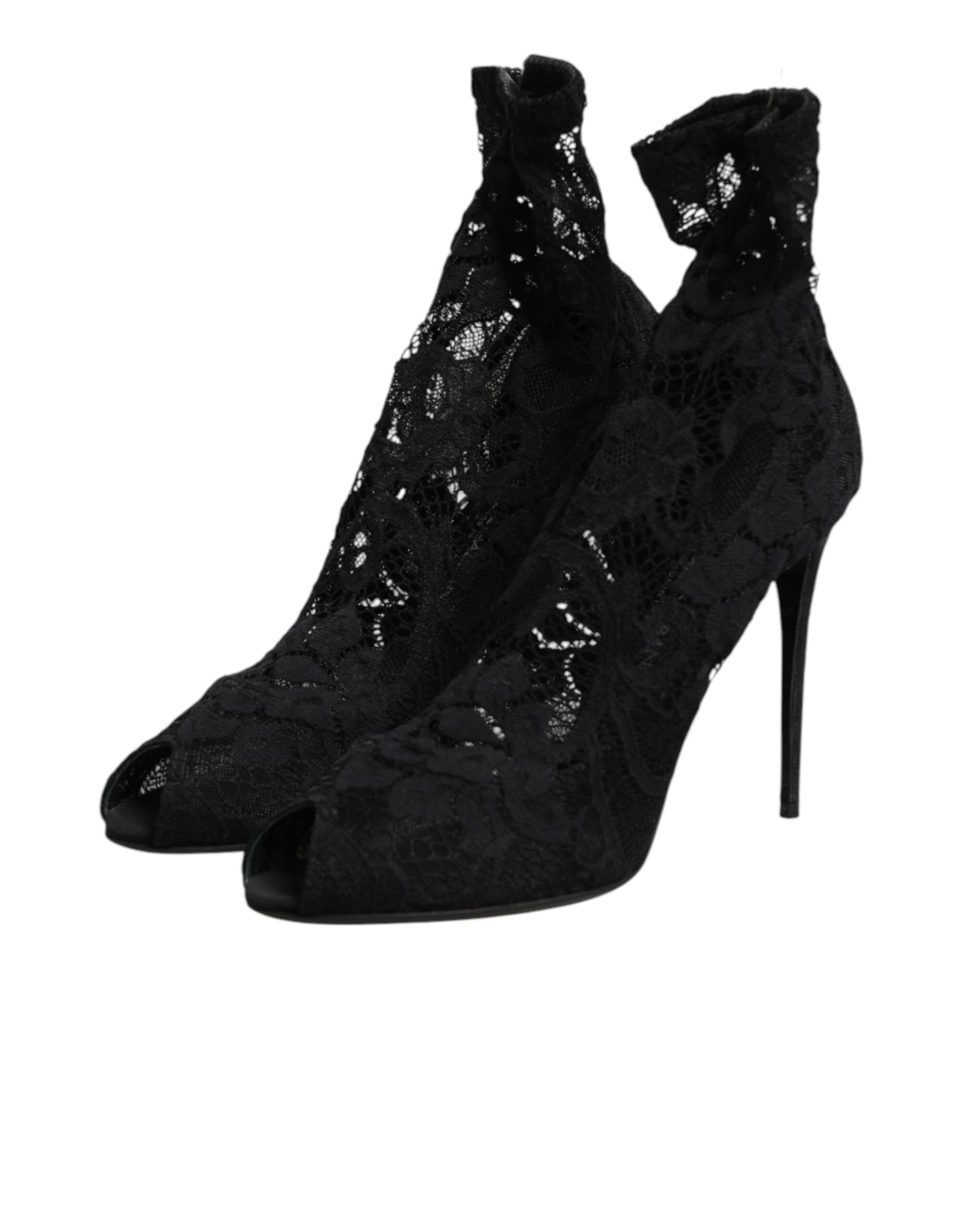 Dolce & Gabbana Black Stretch Taormina Lace Boots Shoes | Regal Royce