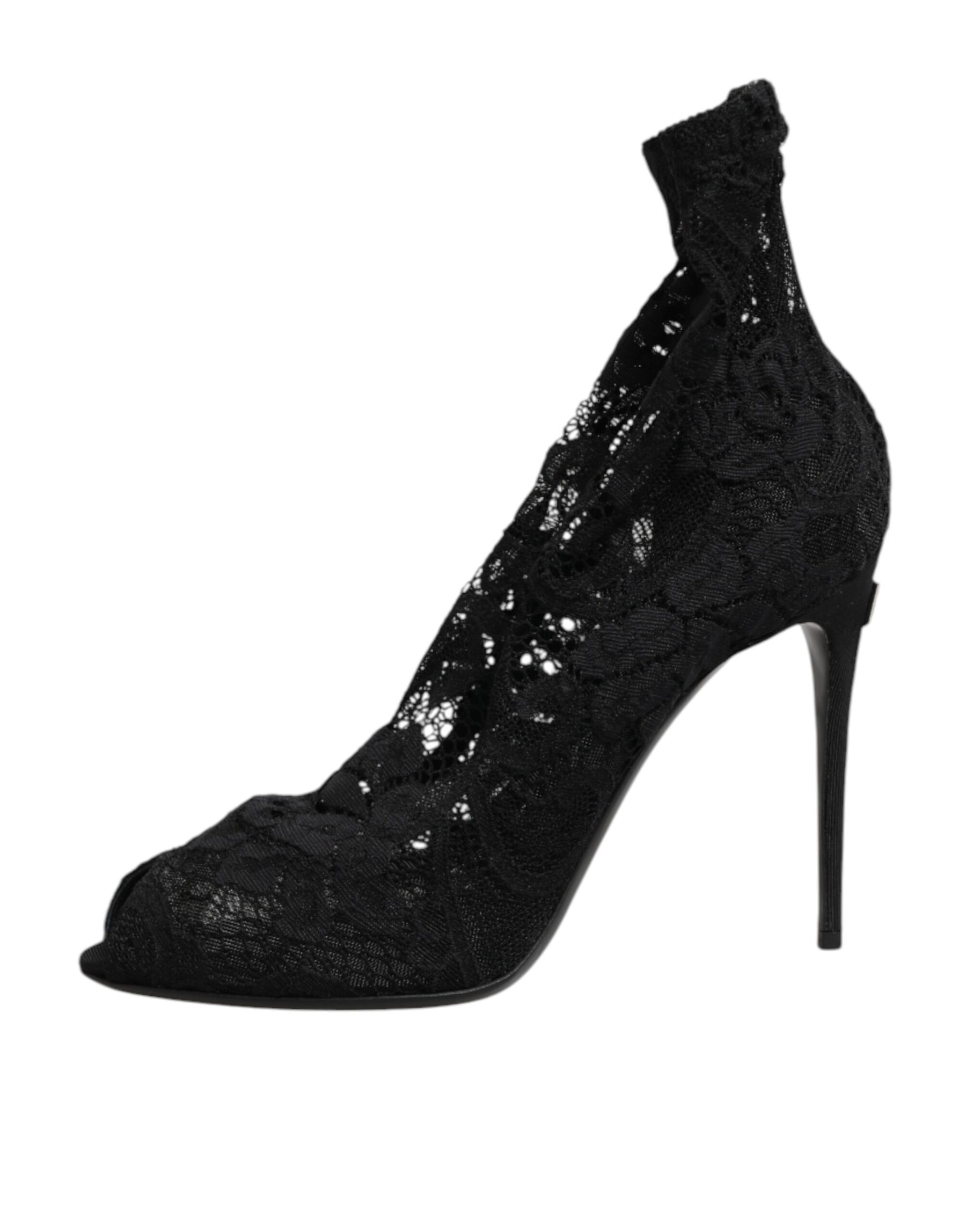 Dolce & Gabbana Black Stretch Taormina Lace Boots Shoes | Regal Royce