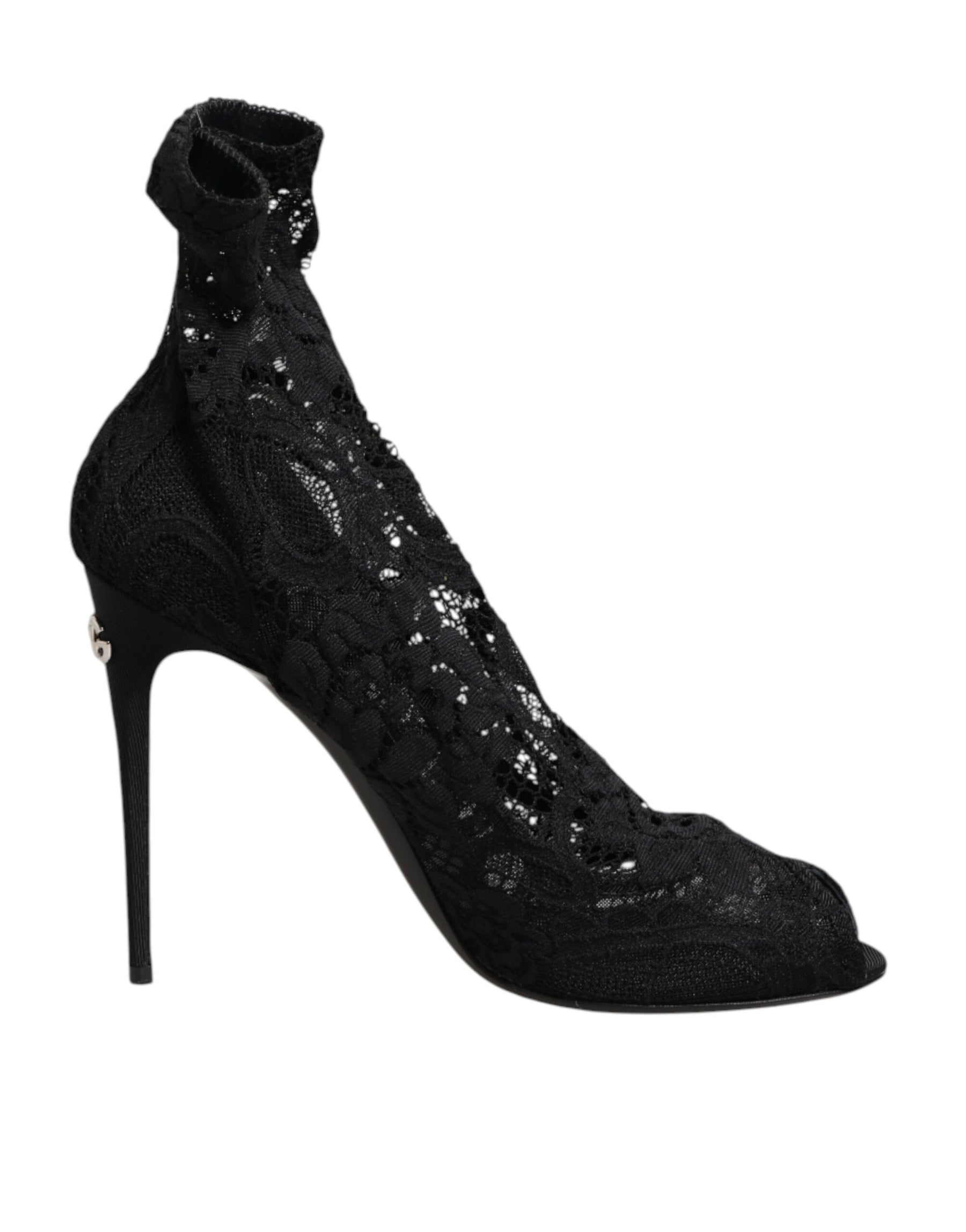 Dolce & Gabbana Black Stretch Taormina Lace Boots Shoes | Regal Royce