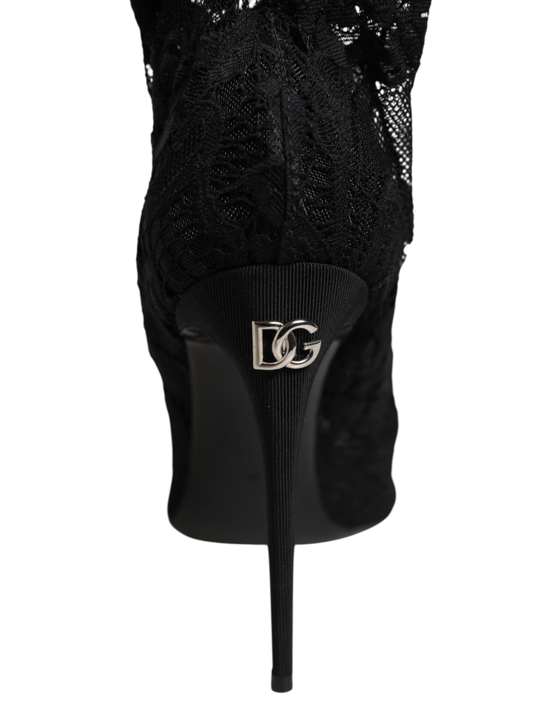 Dolce & Gabbana Black Stretch Taormina Lace Boots Shoes | Regal Royce