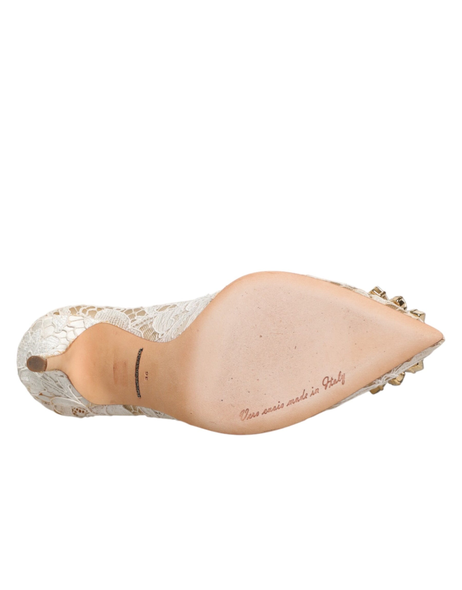 Dolce & Gabbana White Taormina Lace Crystal Heel Pumps Shoes | Regal Royce