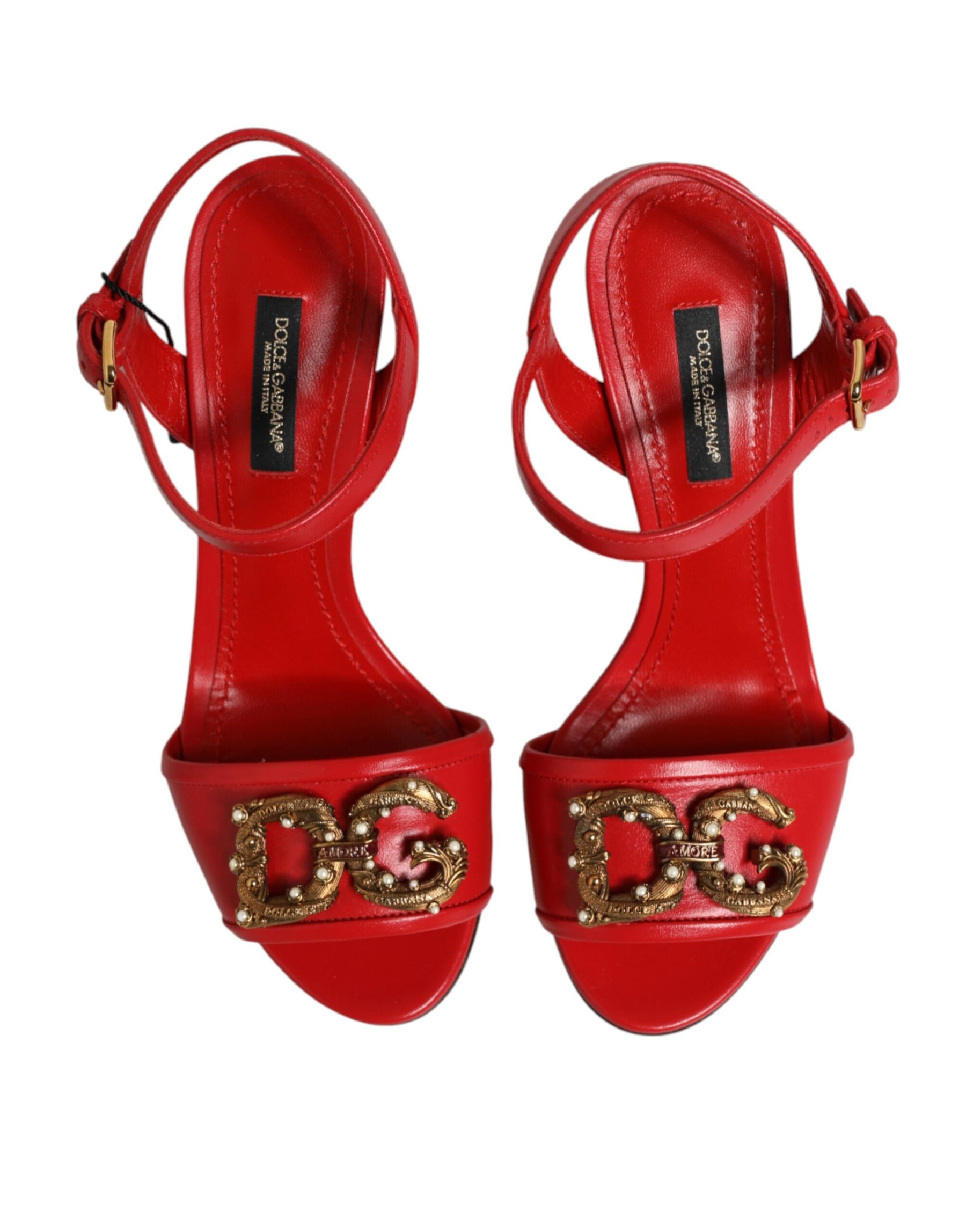 Dolce & Gabbana Red Leather DG AMORE Heels Sandals Shoes | Regal Royce