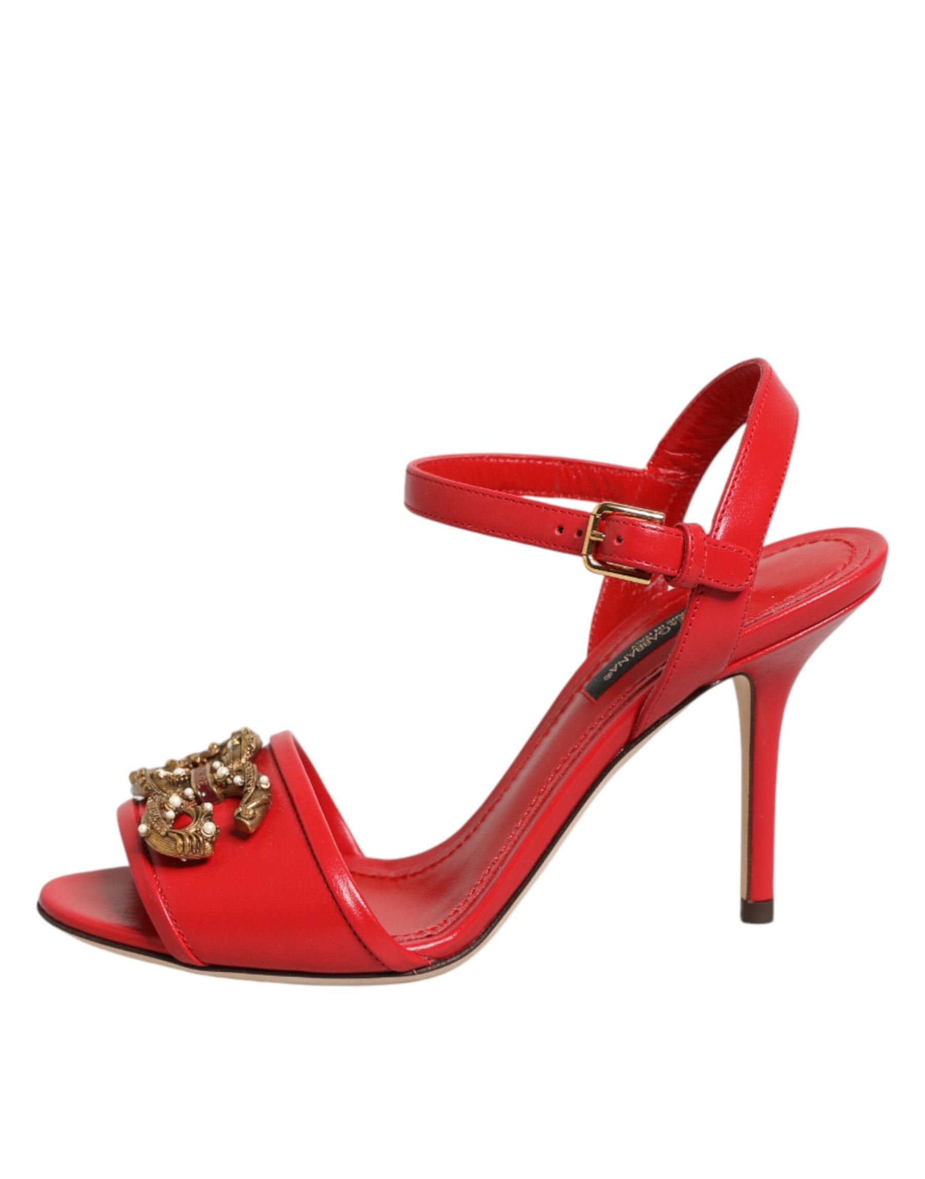 Dolce & Gabbana Red Leather DG AMORE Heels Sandals Shoes | Regal Royce