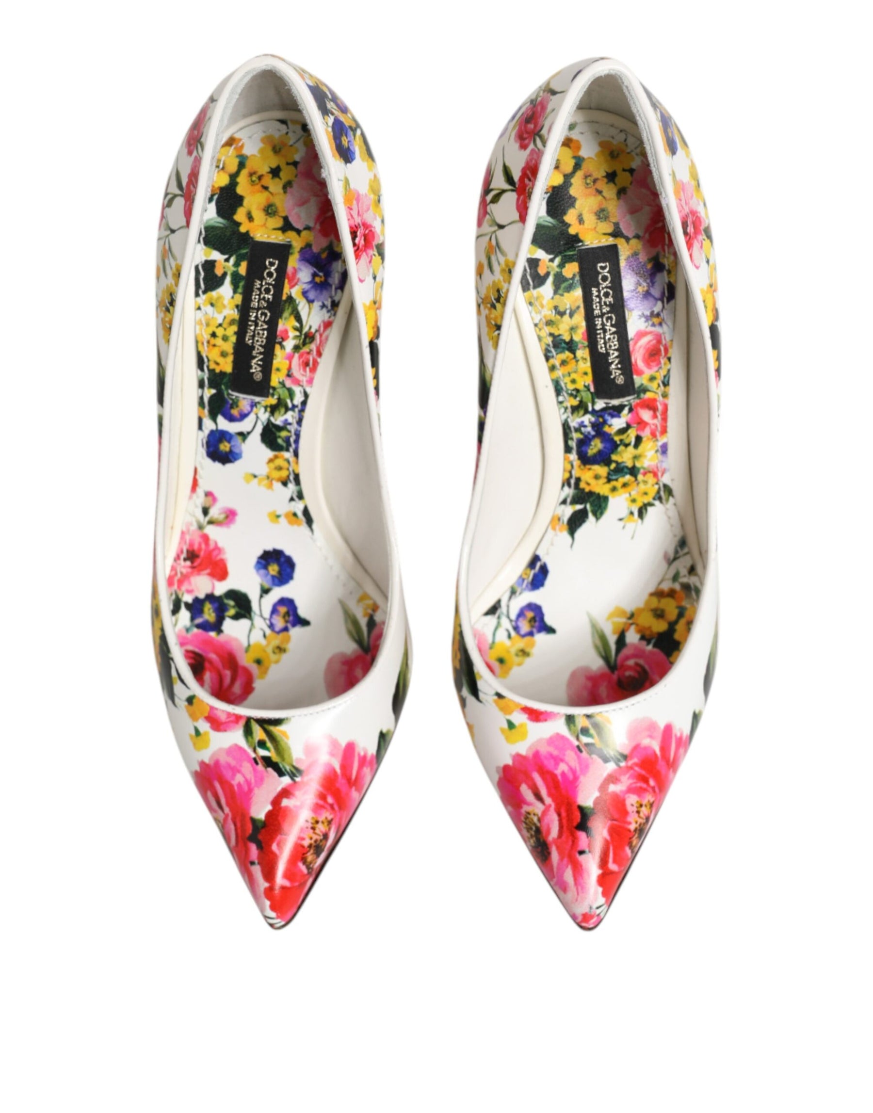 Dolce & Gabbana White Floral Leather High Heels Pumps Shoes | Regal Royce