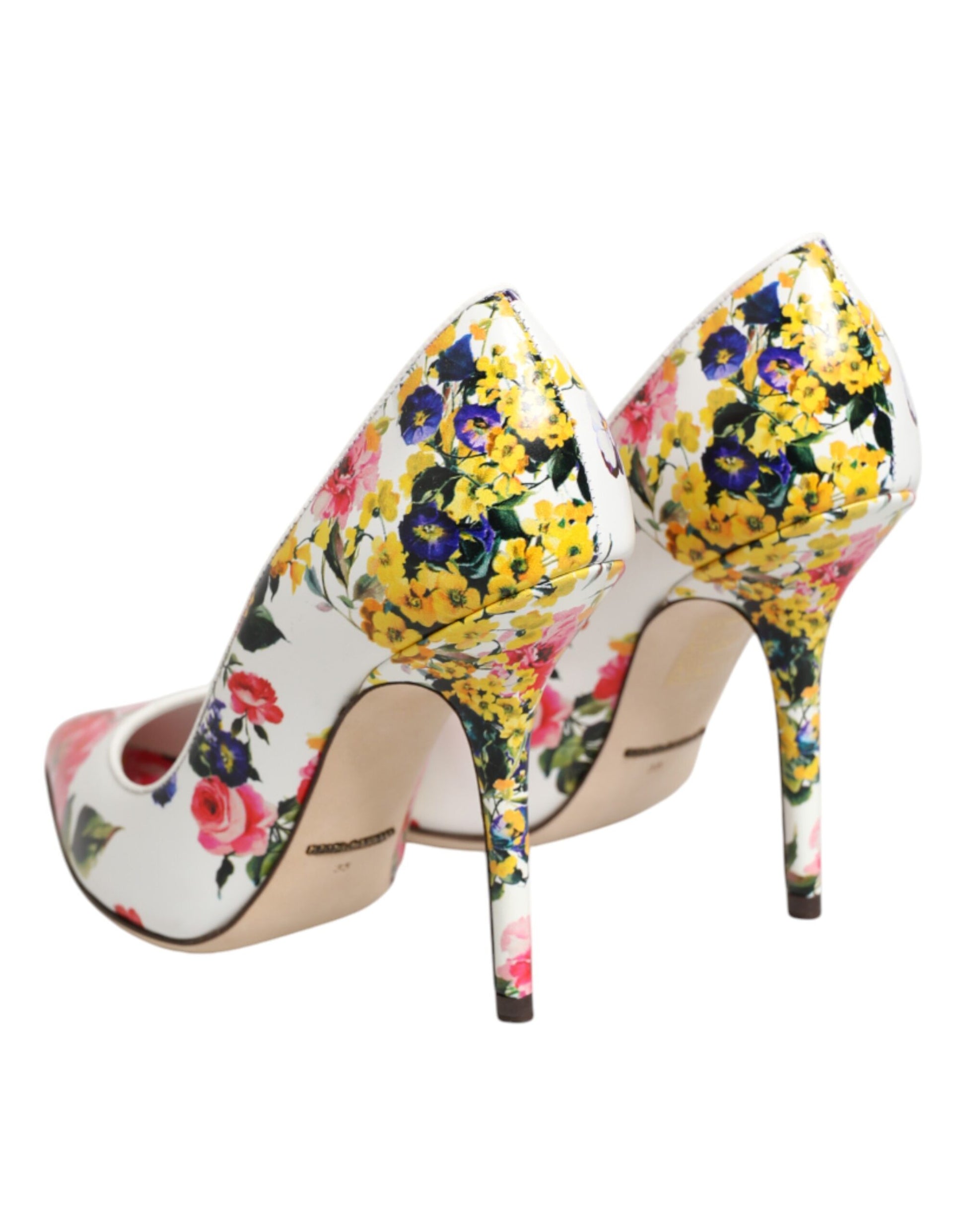 Dolce & Gabbana White Floral Leather High Heels Pumps Shoes