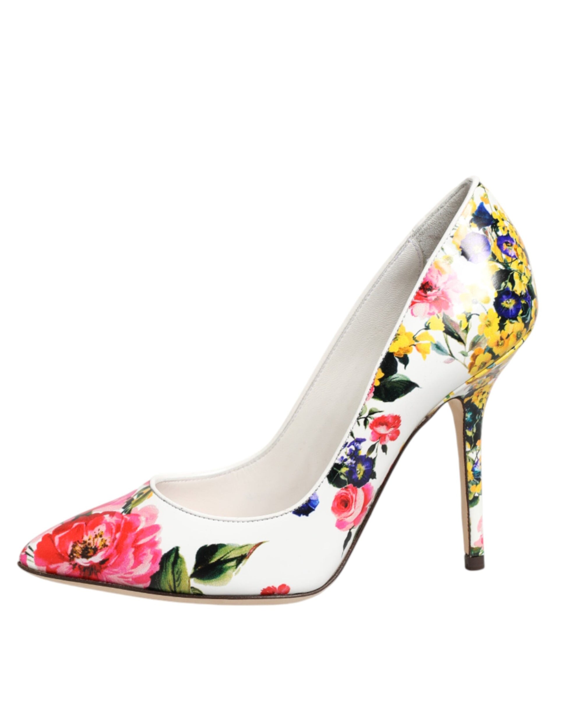 Dolce & Gabbana White Floral Leather High Heels Pumps Shoes