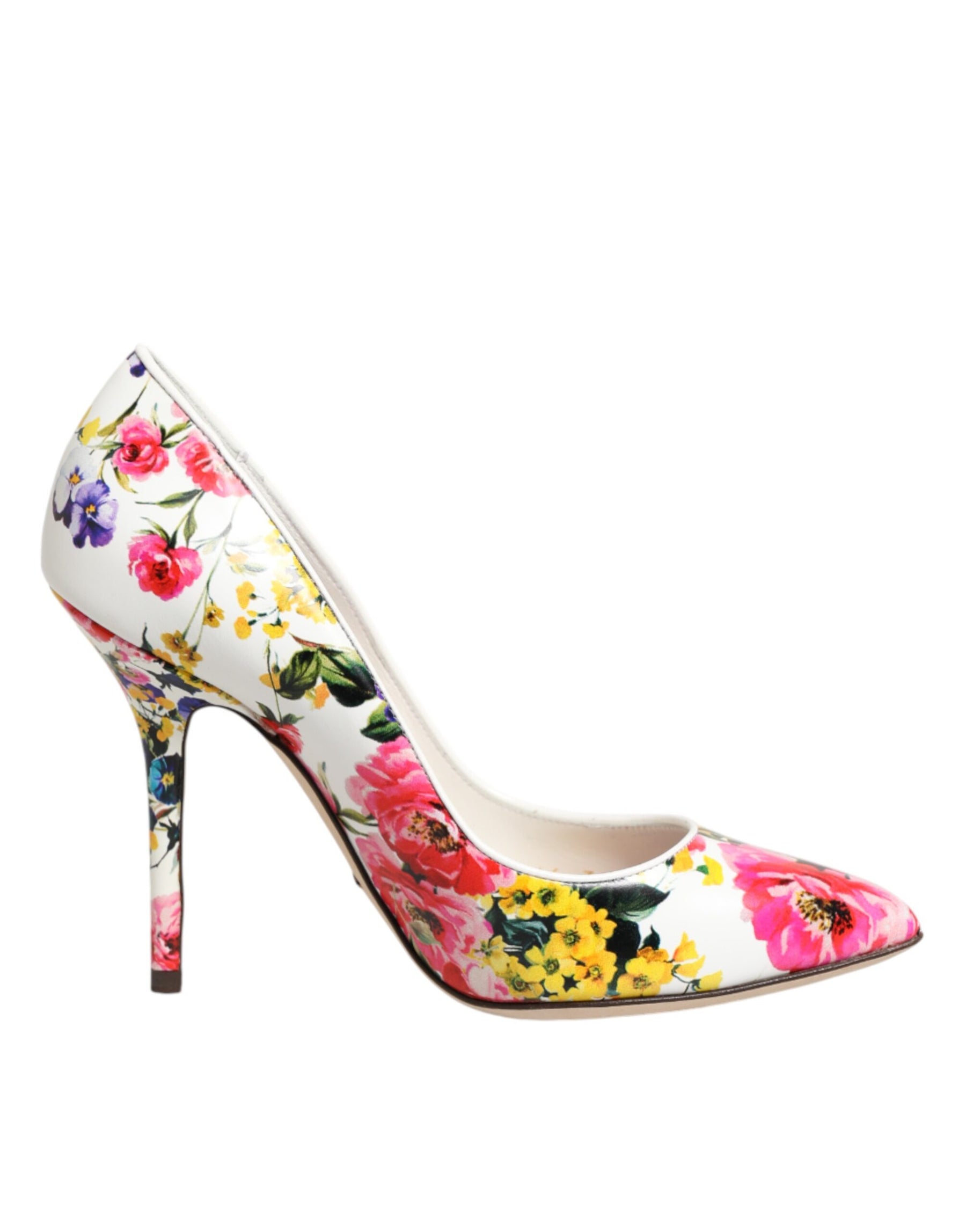 Dolce & Gabbana White Floral Leather High Heels Pumps Shoes | Regal Royce