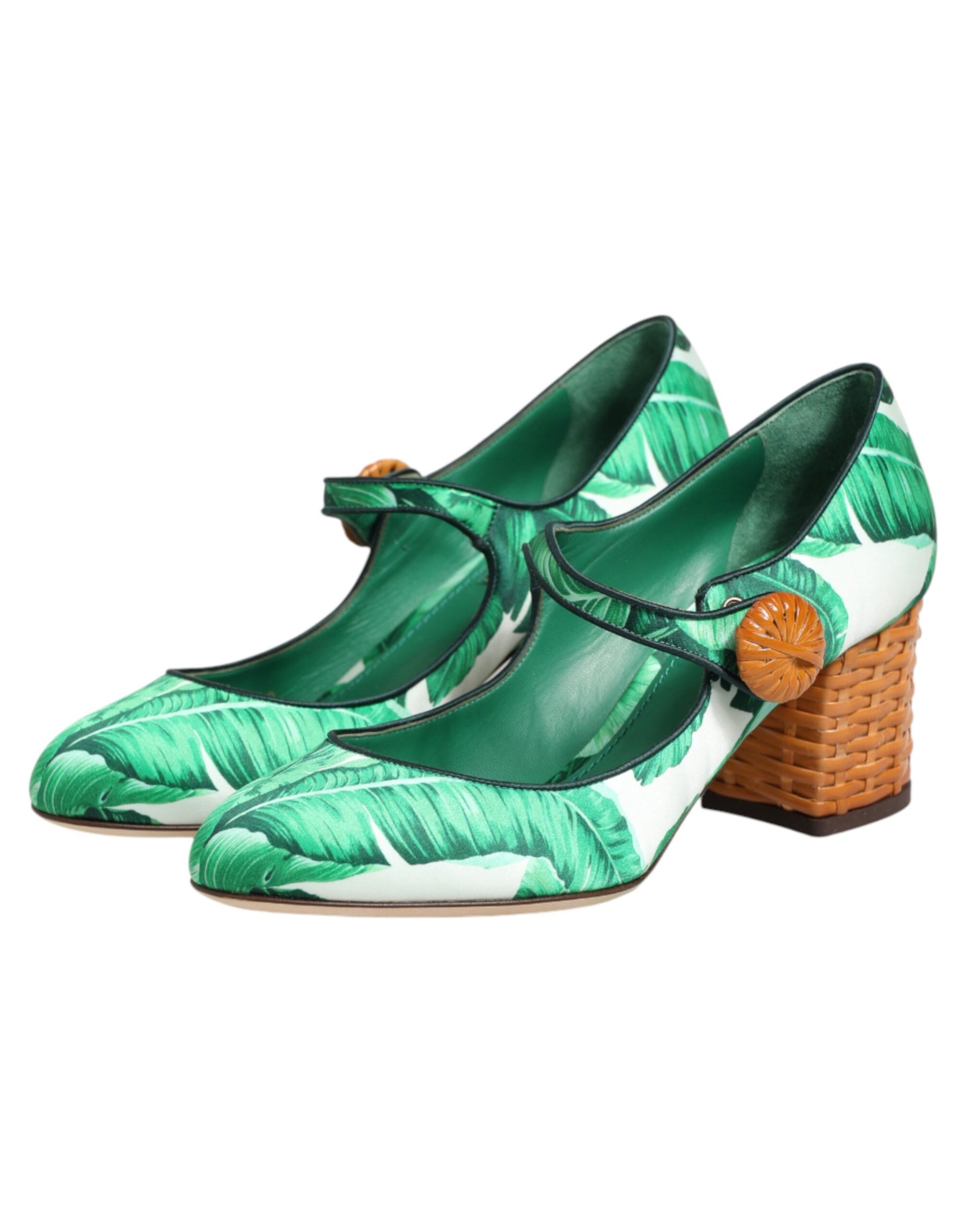 Dolce & Gabbana Green Silk MARY JANES Leaf Sandals Shoes | Regal Royce