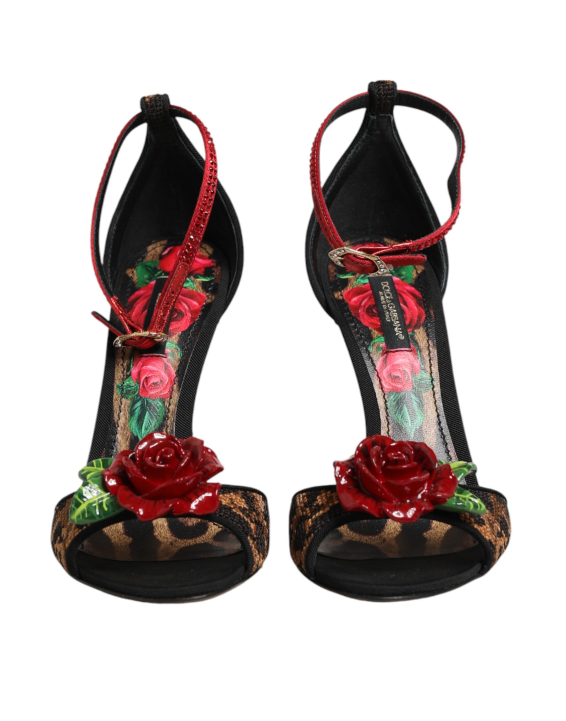 Dolce & Gabbana Brown Leopard Crystal Roses Sandals Shoes | Regal Royce