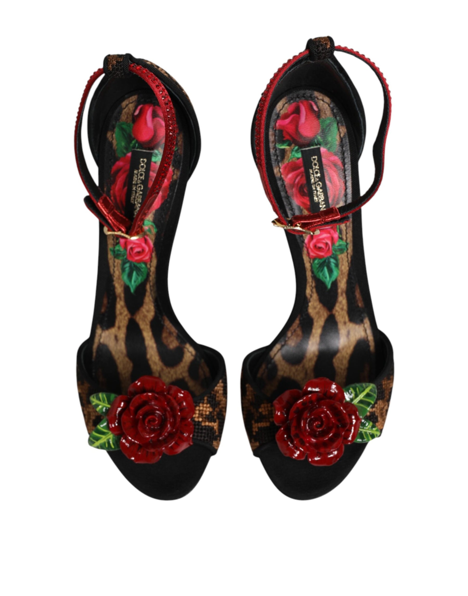 Dolce & Gabbana Brown Leopard Crystal Roses Sandals Shoes | Regal Royce