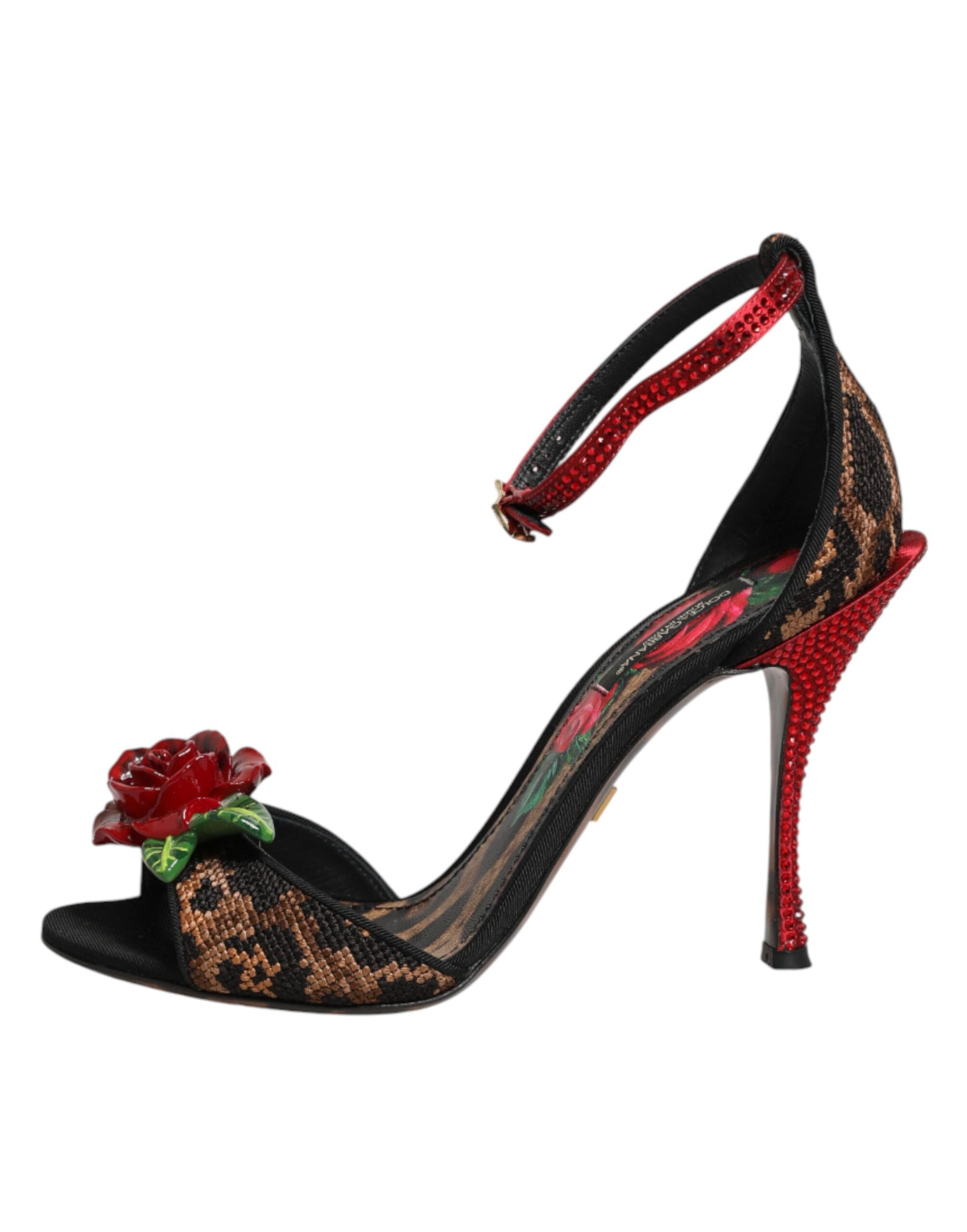 Dolce & Gabbana Brown Leopard Crystal Roses Sandals Shoes | Regal Royce