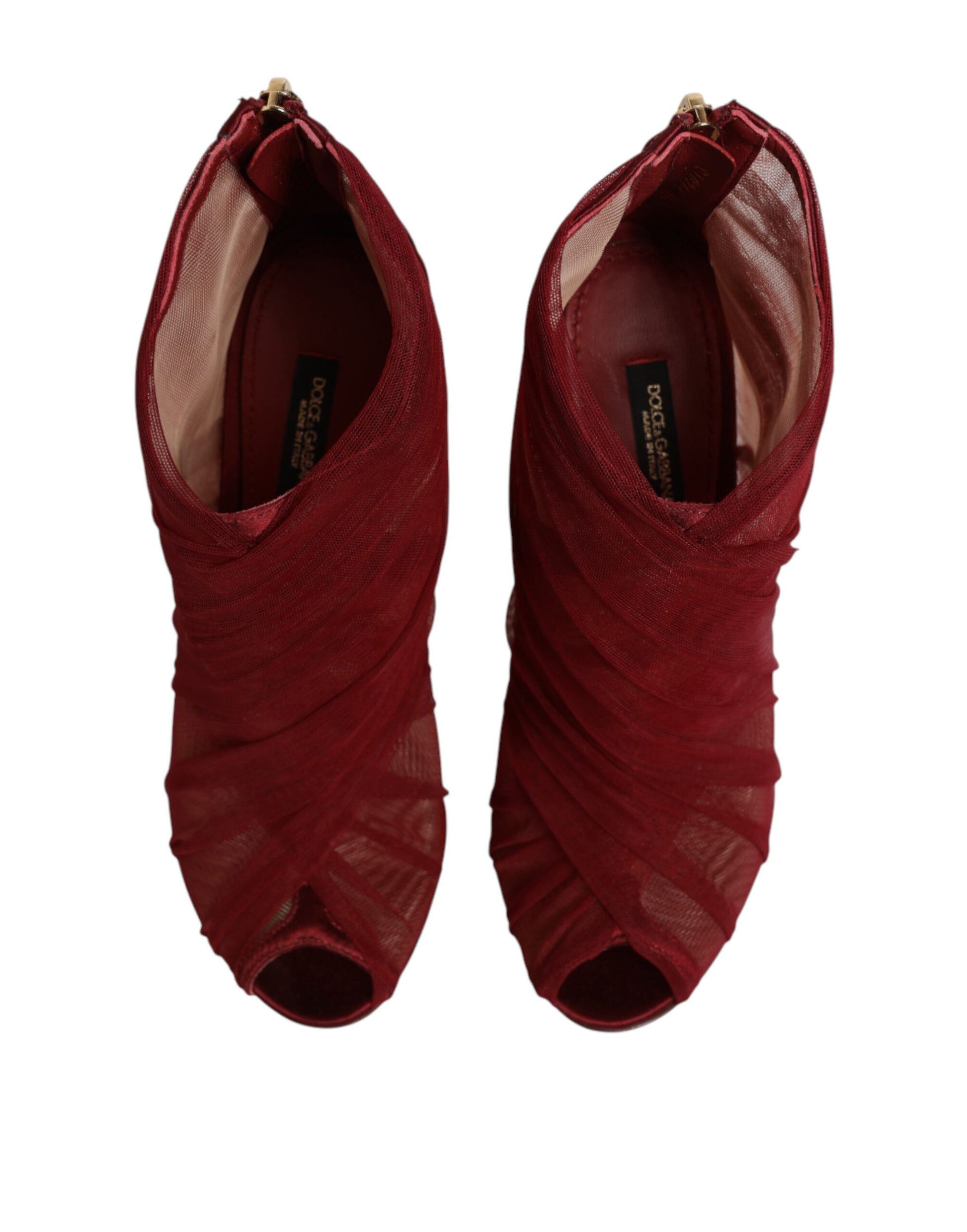 Dolce & Gabbana Red Tulle Ankle Boots Stiletto Heels Shoes