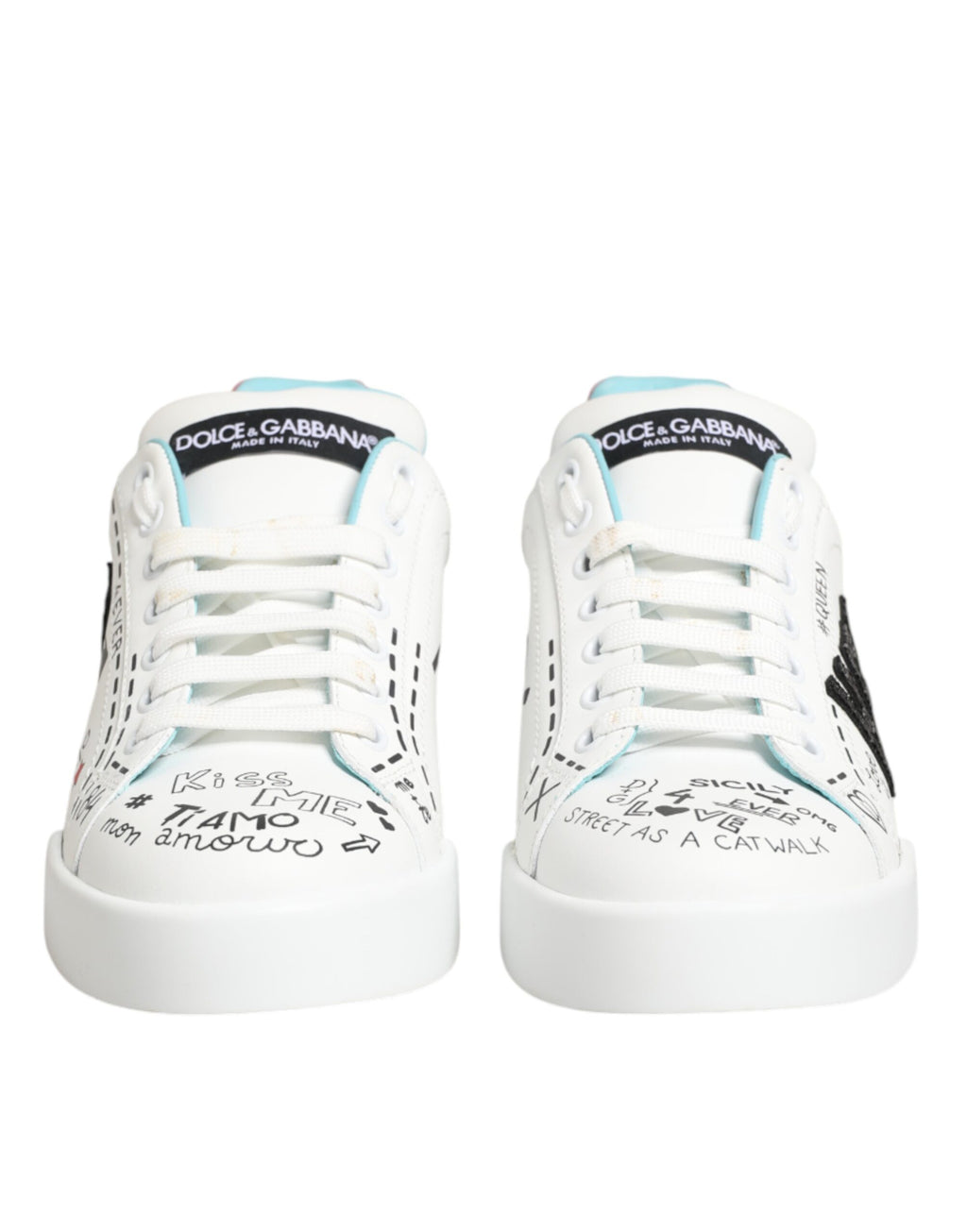Dolce & Gabbana White Leather Graffiti Low Top Sneakers Shoes