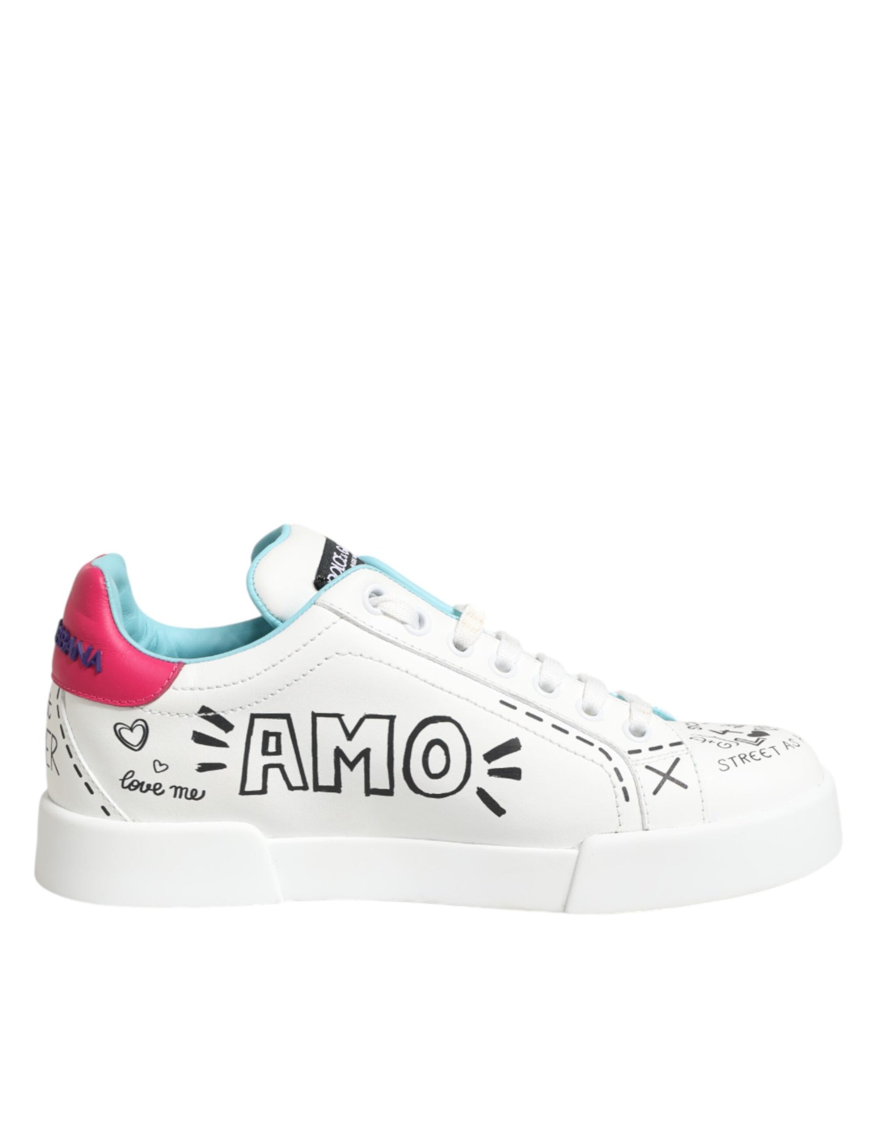 Dolce & Gabbana White Leather Graffiti Low Top Sneakers Shoes | Regal Royce