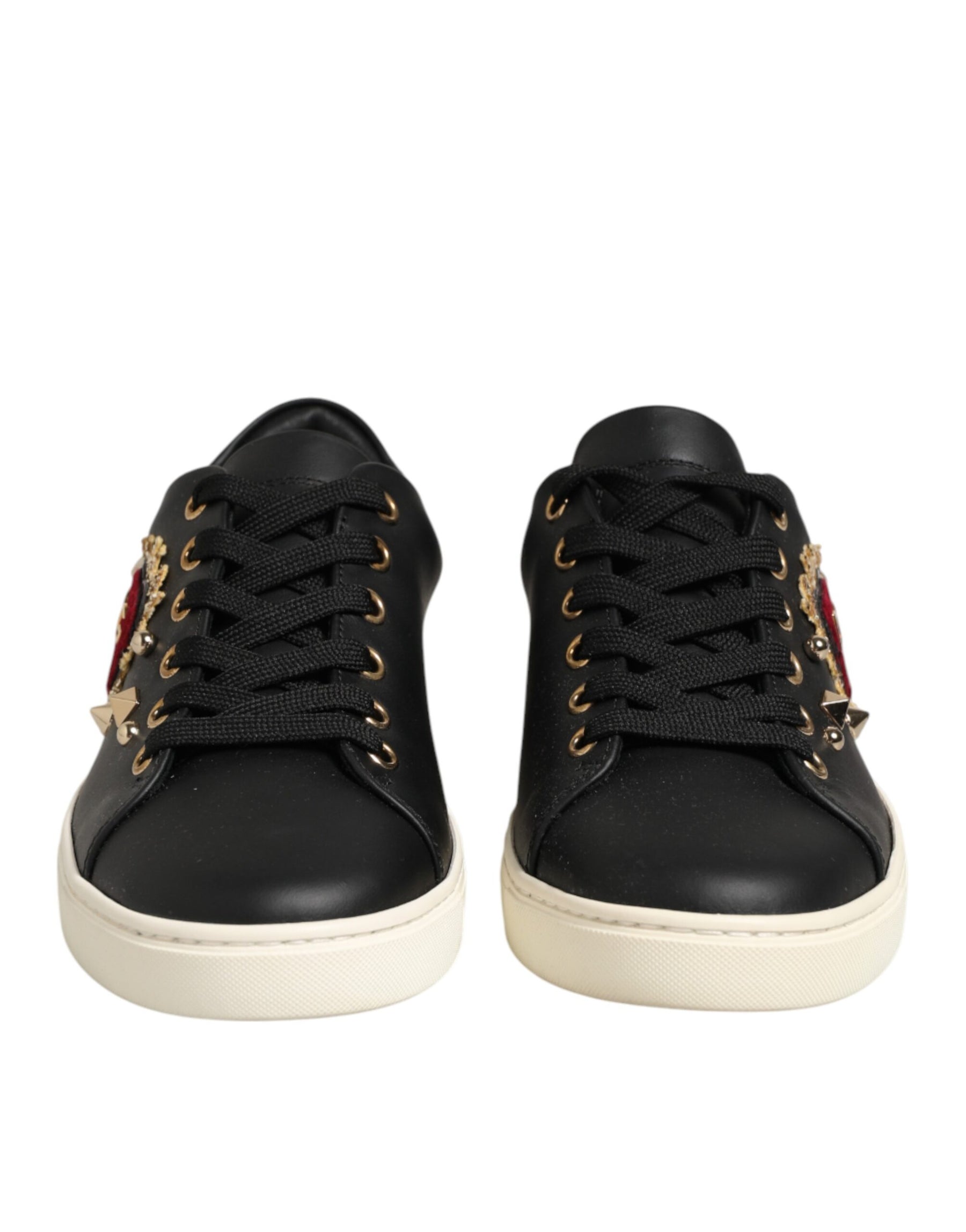 Dolce & Gabbana Black Leather Sacred Heart Sneakers Shoes | Regal Royce