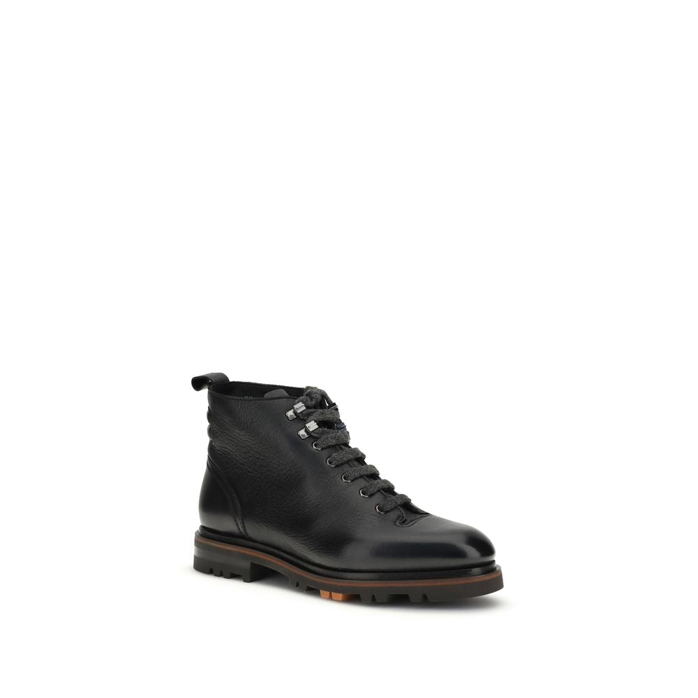Santoni Black Calf Leather Bos Taurus Lace-Up Boots | Regal Royce