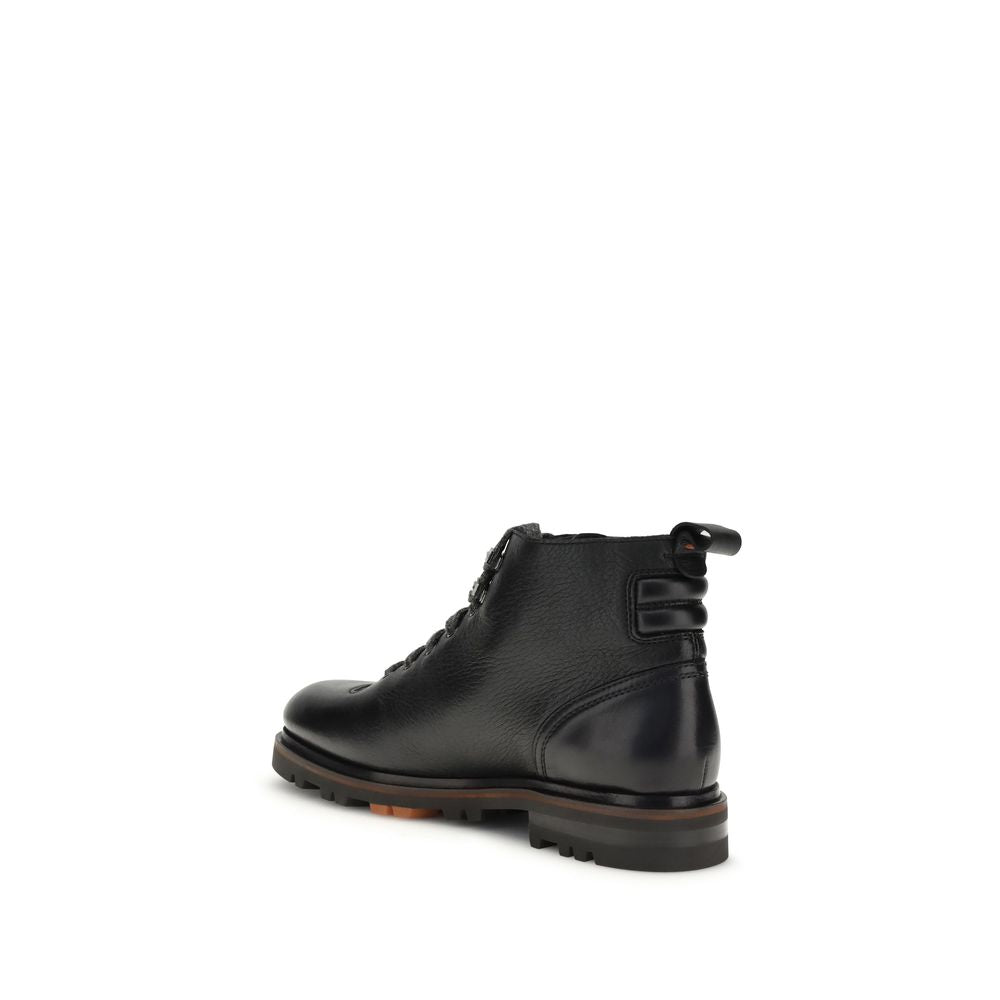Santoni Black Calf Leather Bos Taurus Lace-Up Boots | Regal Royce