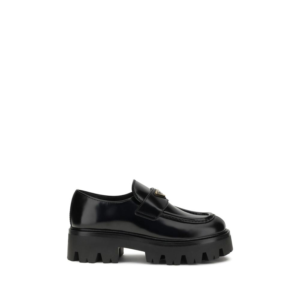 Prada Black Calf Leather Bos Taurus Platform Loafers | Regal Royce