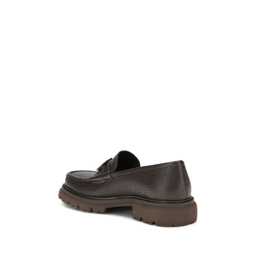 Ferragamo Brown Calf Leather Bos Taurus Slip-On Loafers | Regal Royce