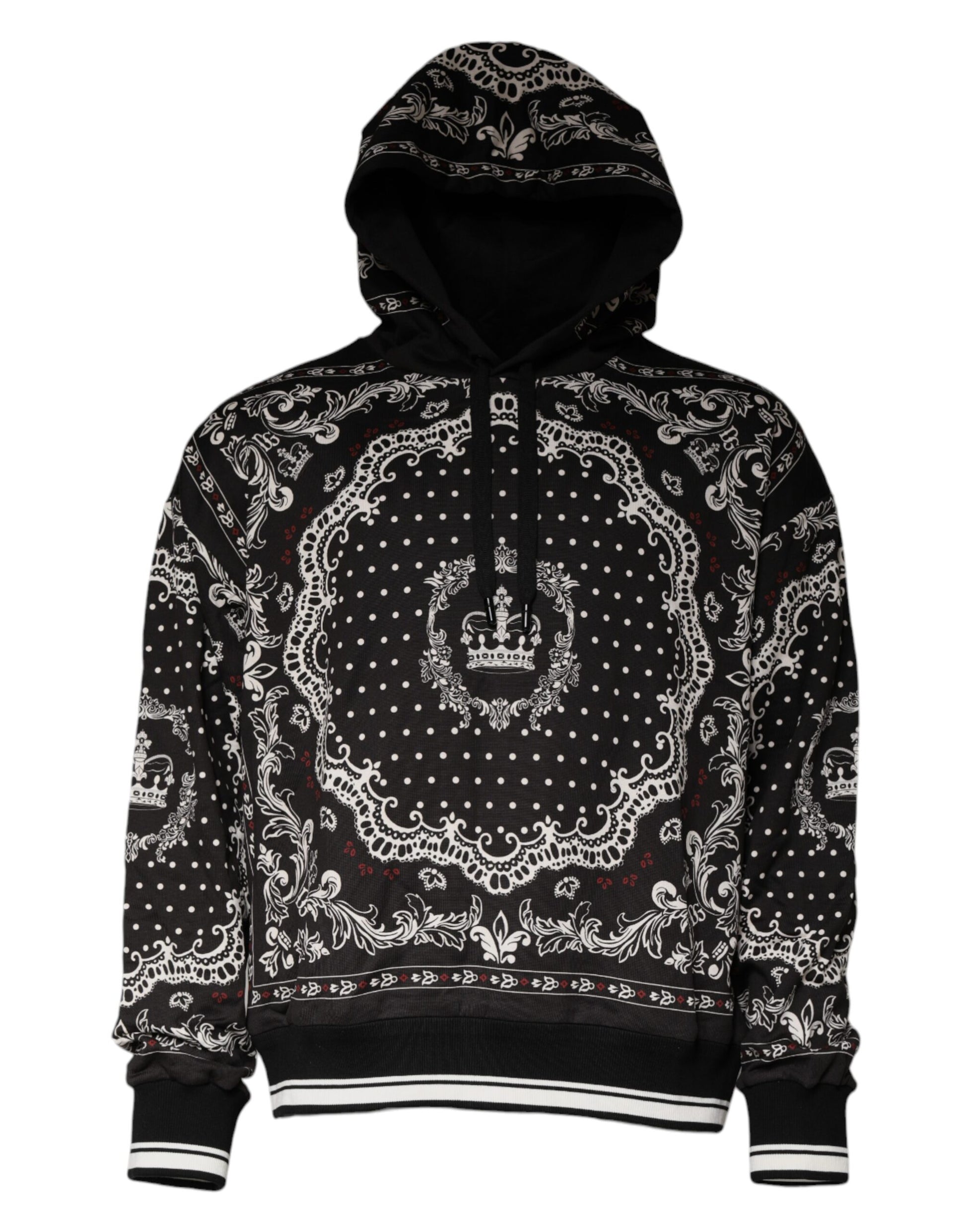 Dolce & Gabbana Black Bandana Print Crown Logo Cotton Hoodie Sweater