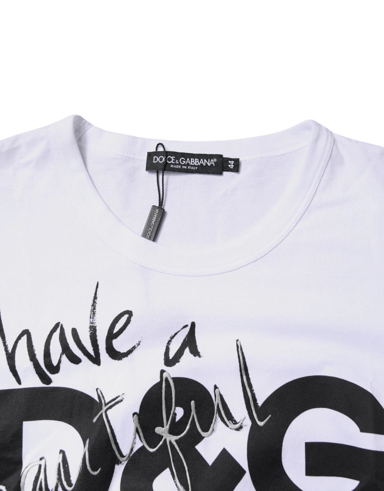 Dolce & Gabbana White Graphic Print Cotton Crew Neck T-shirt | Regal Royce