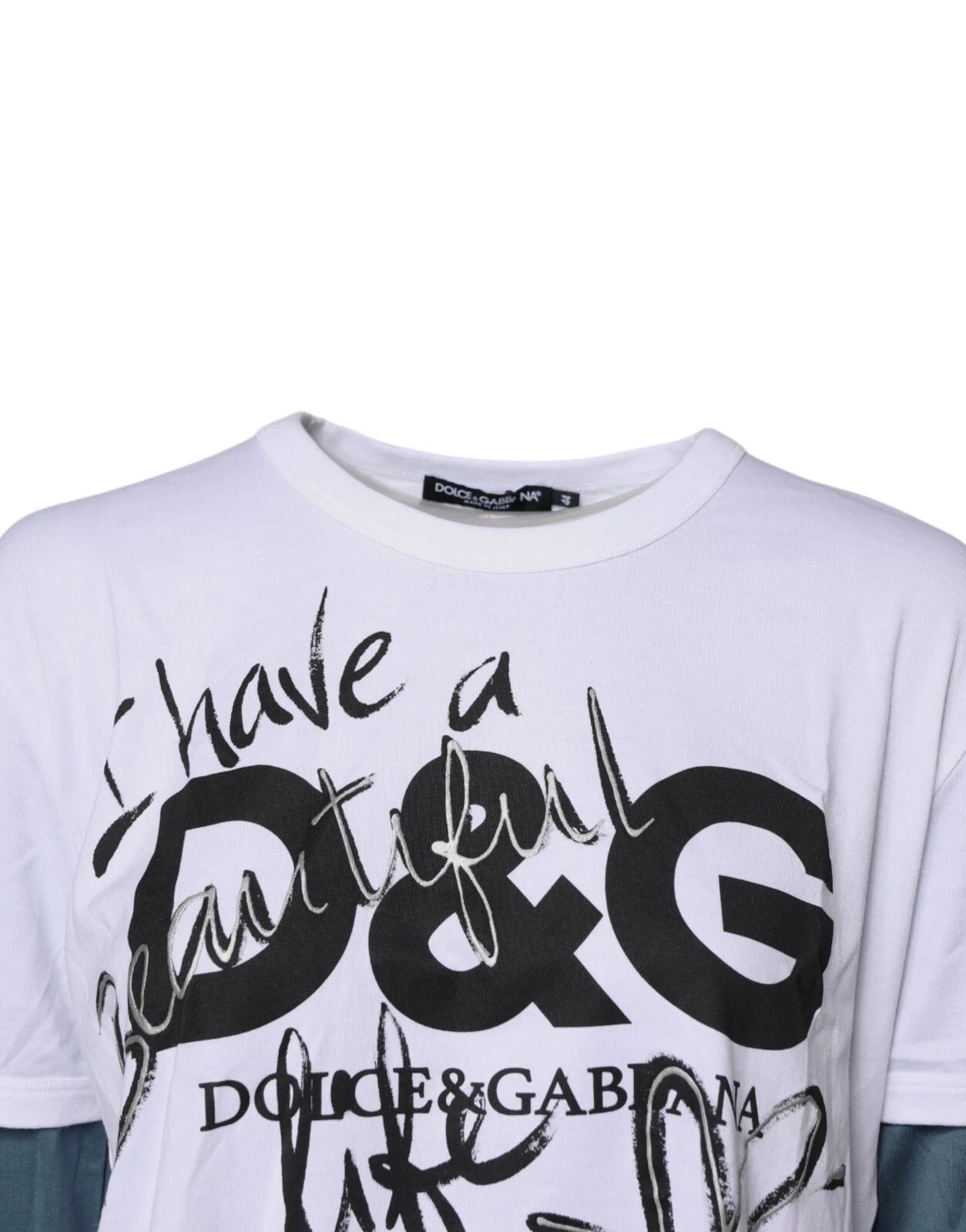 Dolce & Gabbana White Graphic Print Cotton Crew Neck T-shirt | Regal Royce
