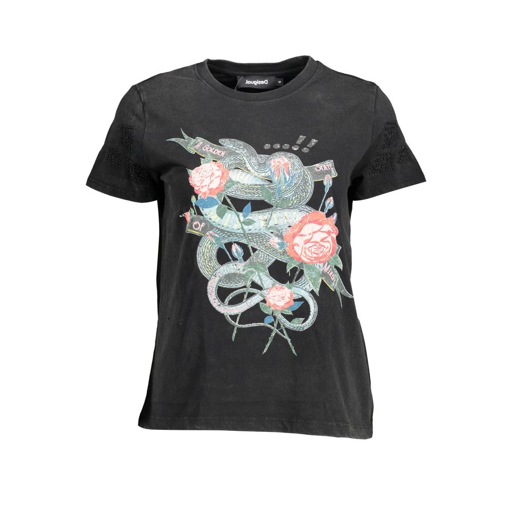 Desigual Black Cotton Women T-Shirt | Regal Royce
