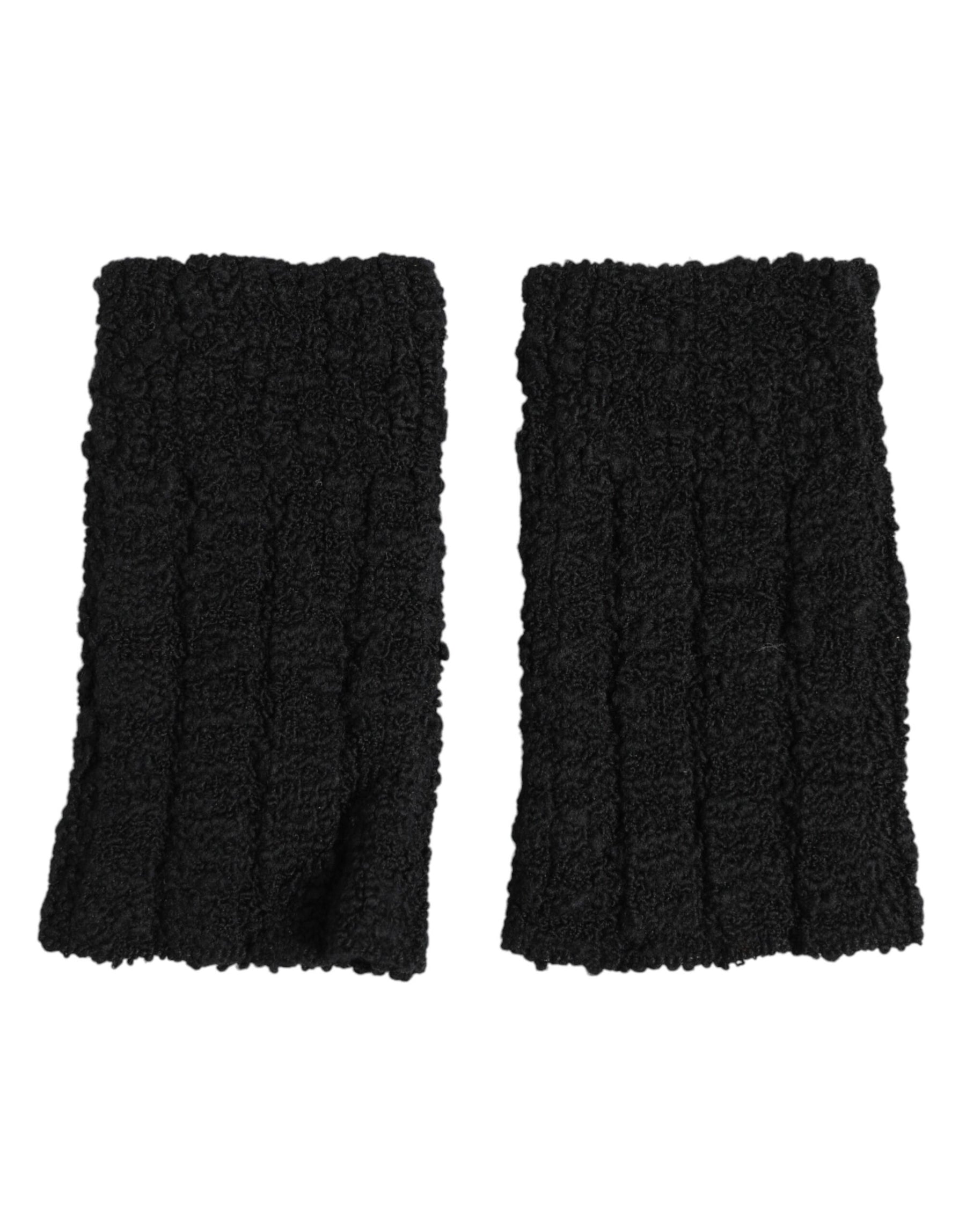 Dolce & Gabbana Black Virgin Wool Knitted Fingerless Men Gloves | Regal Royce